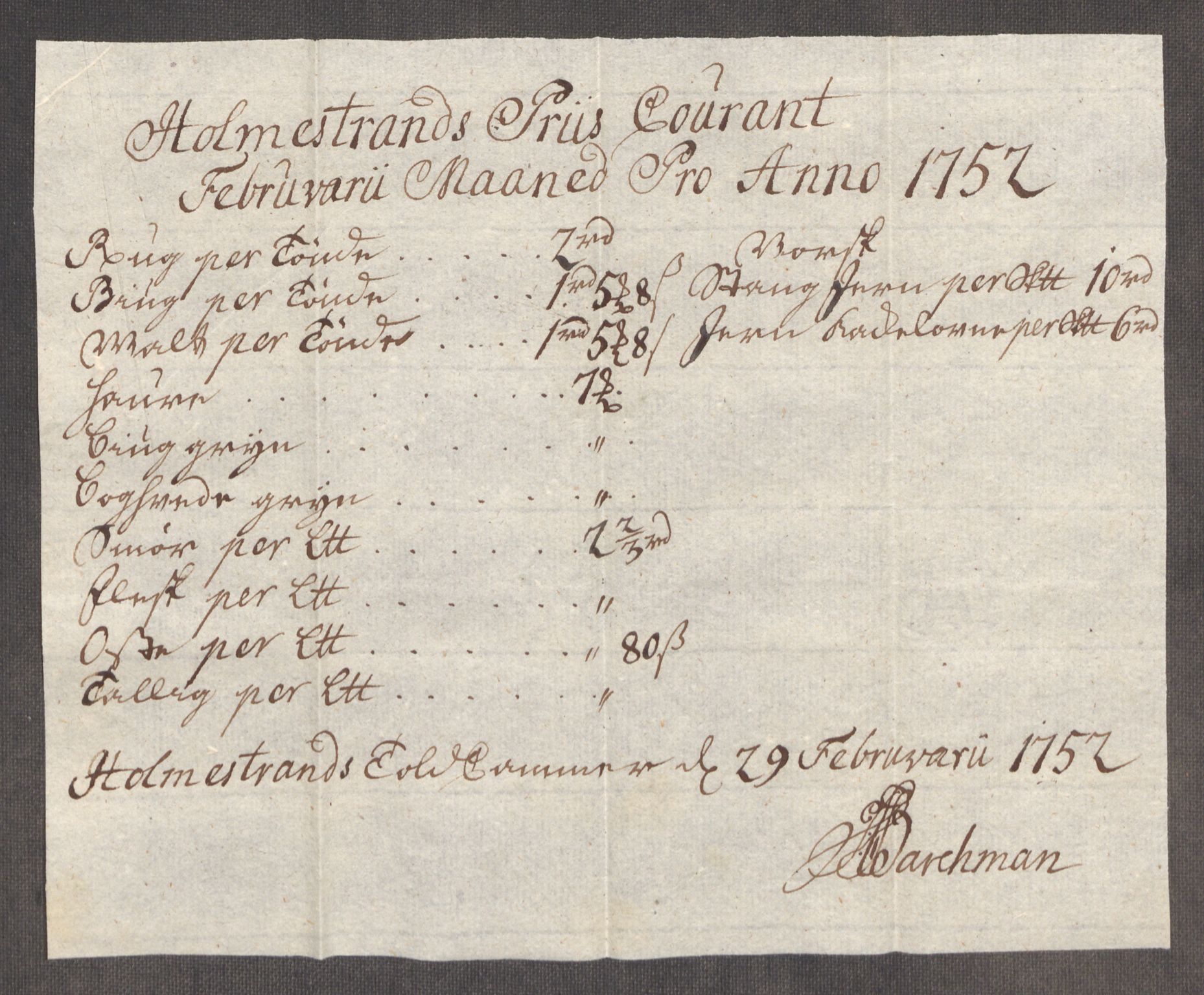 Rentekammeret inntil 1814, Realistisk ordnet avdeling, AV/RA-EA-4070/Oe/L0004: [Ø1]: Priskuranter, 1749-1752, p. 868