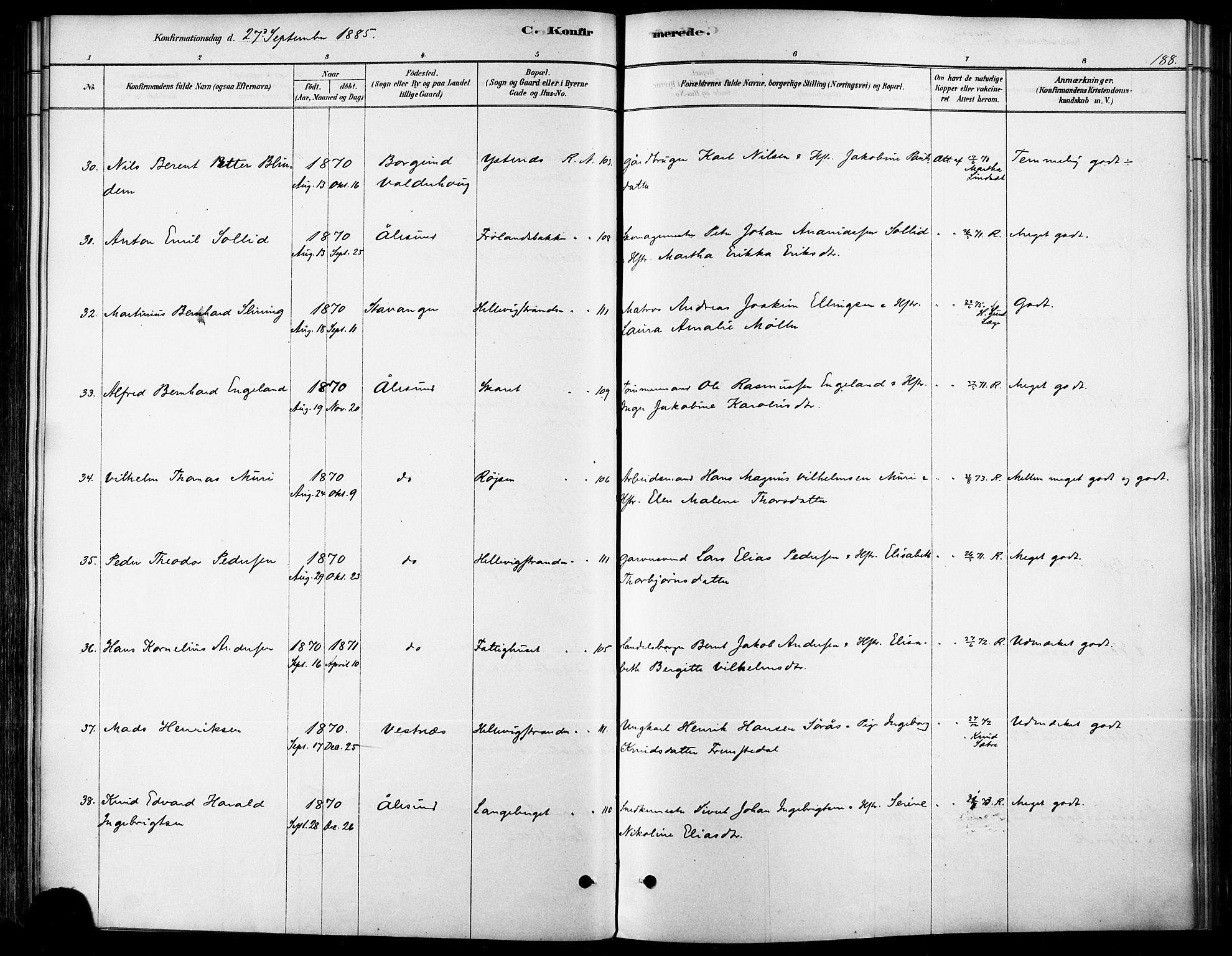 Ministerialprotokoller, klokkerbøker og fødselsregistre - Møre og Romsdal, AV/SAT-A-1454/529/L0454: Parish register (official) no. 529A04, 1878-1885, p. 188