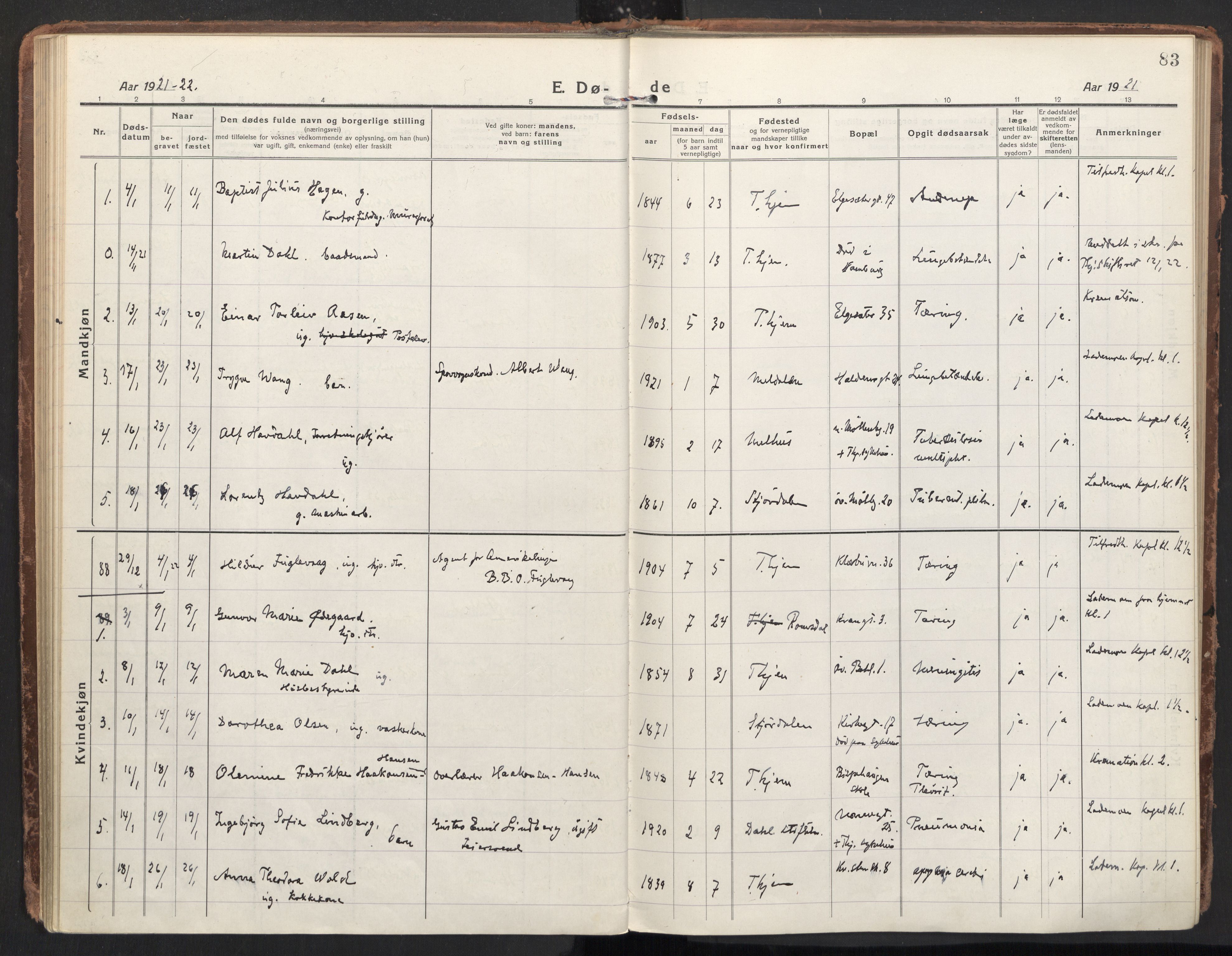 Ministerialprotokoller, klokkerbøker og fødselsregistre - Sør-Trøndelag, SAT/A-1456/604/L0207: Parish register (official) no. 604A27, 1917-1933, p. 83