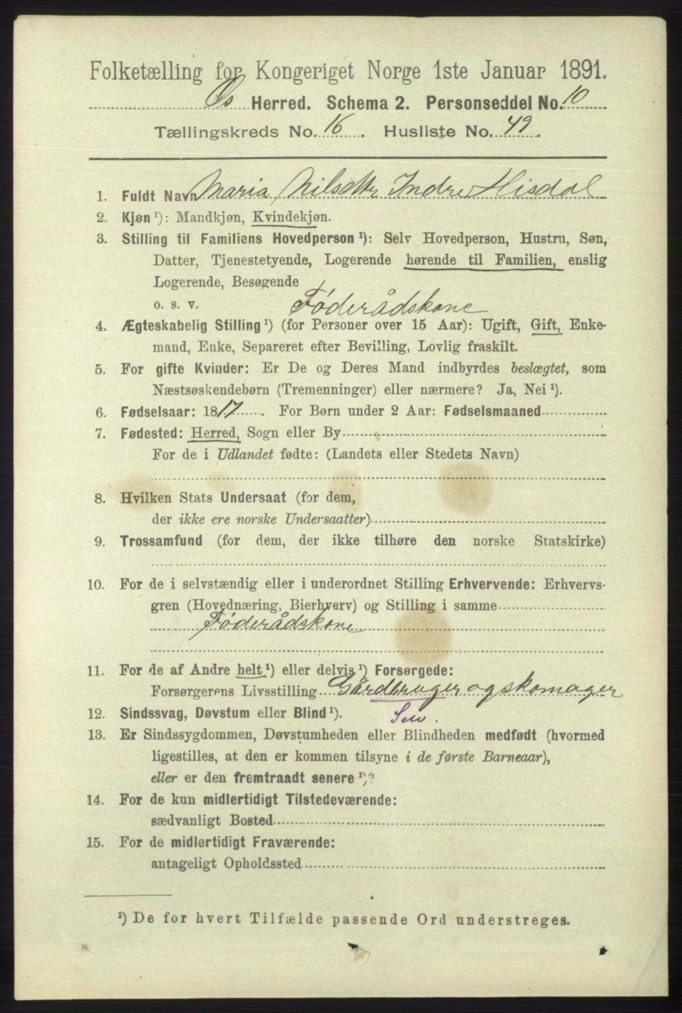 RA, 1891 census for 1243 Os, 1891, p. 3694