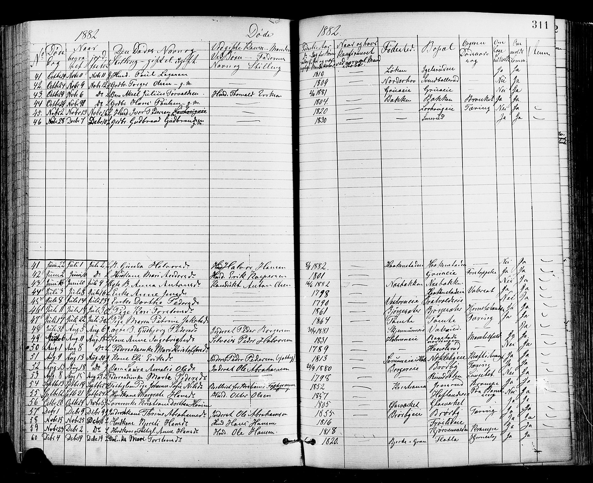 Jevnaker prestekontor, AV/SAH-PREST-116/H/Ha/Haa/L0008: Parish register (official) no. 8, 1877-1890, p. 311