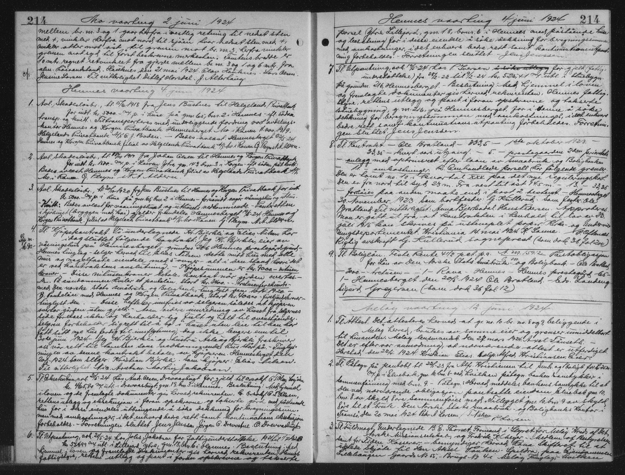 Rana sorenskriveri , AV/SAT-A-1108/1/2/2C/L0018: Mortgage book no. 18, 1923-1928, p. 214, Deed date: 12.06.1924