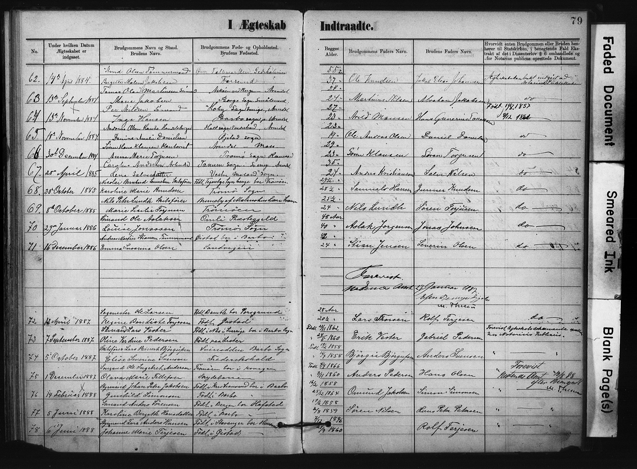 Metodistmenigheten, Arendal, SAK/1292-0011/F/Fa/L0004: Dissenter register no. F-4, 1883-1892, p. 79