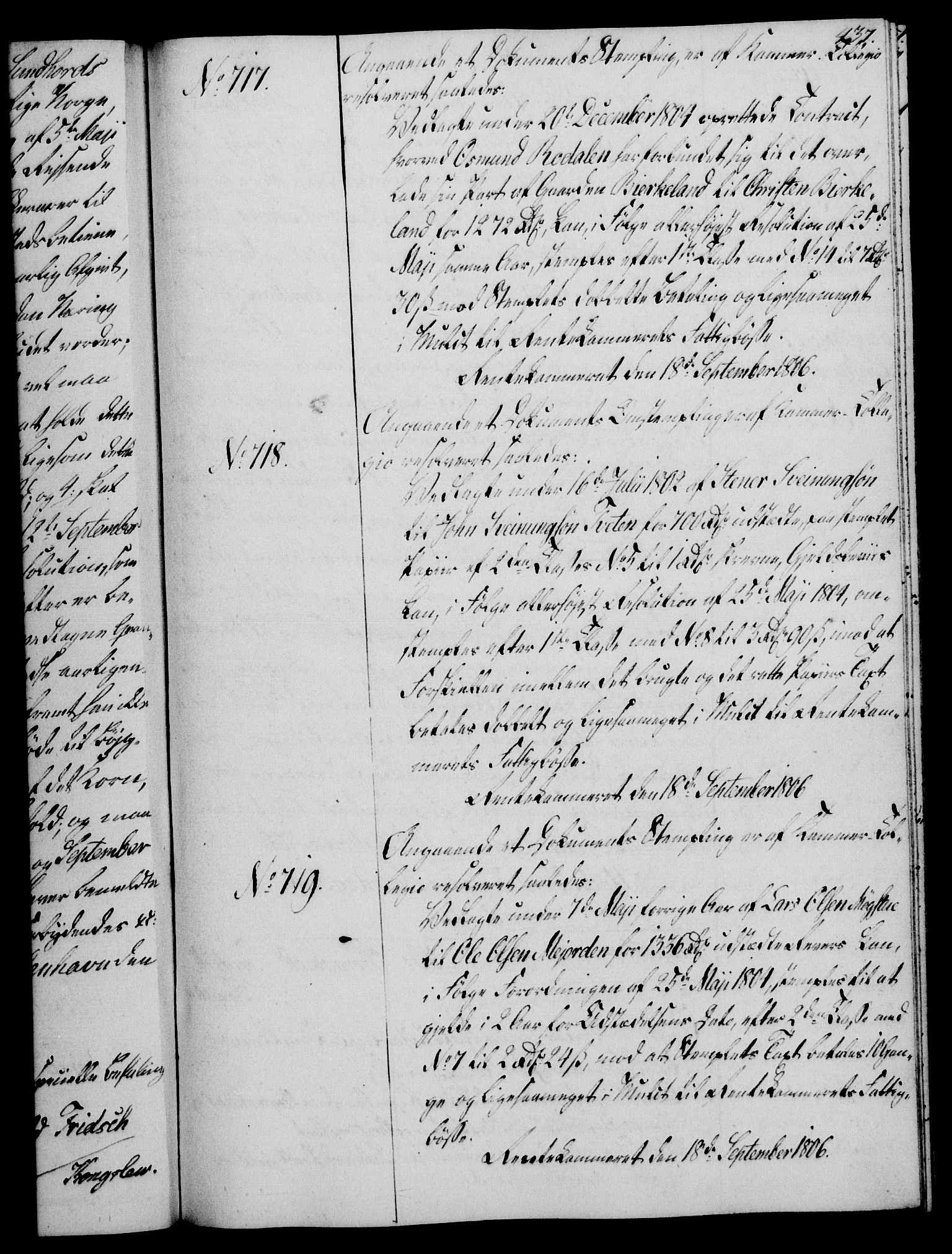 Rentekammeret, Kammerkanselliet, AV/RA-EA-3111/G/Gg/Gga/L0018: Norsk ekspedisjonsprotokoll med register (merket RK 53.18), 1804-1806, p. 437