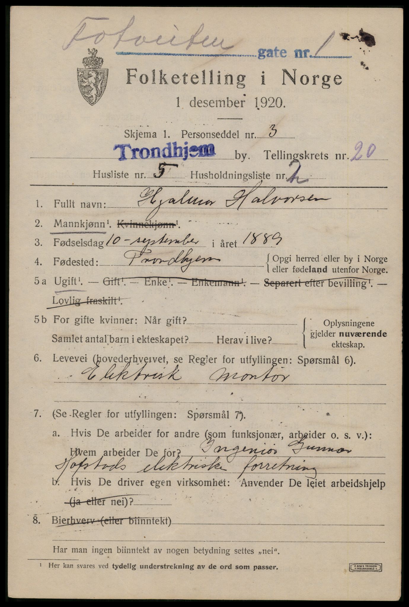 SAT, 1920 census for Trondheim, 1920, p. 59674