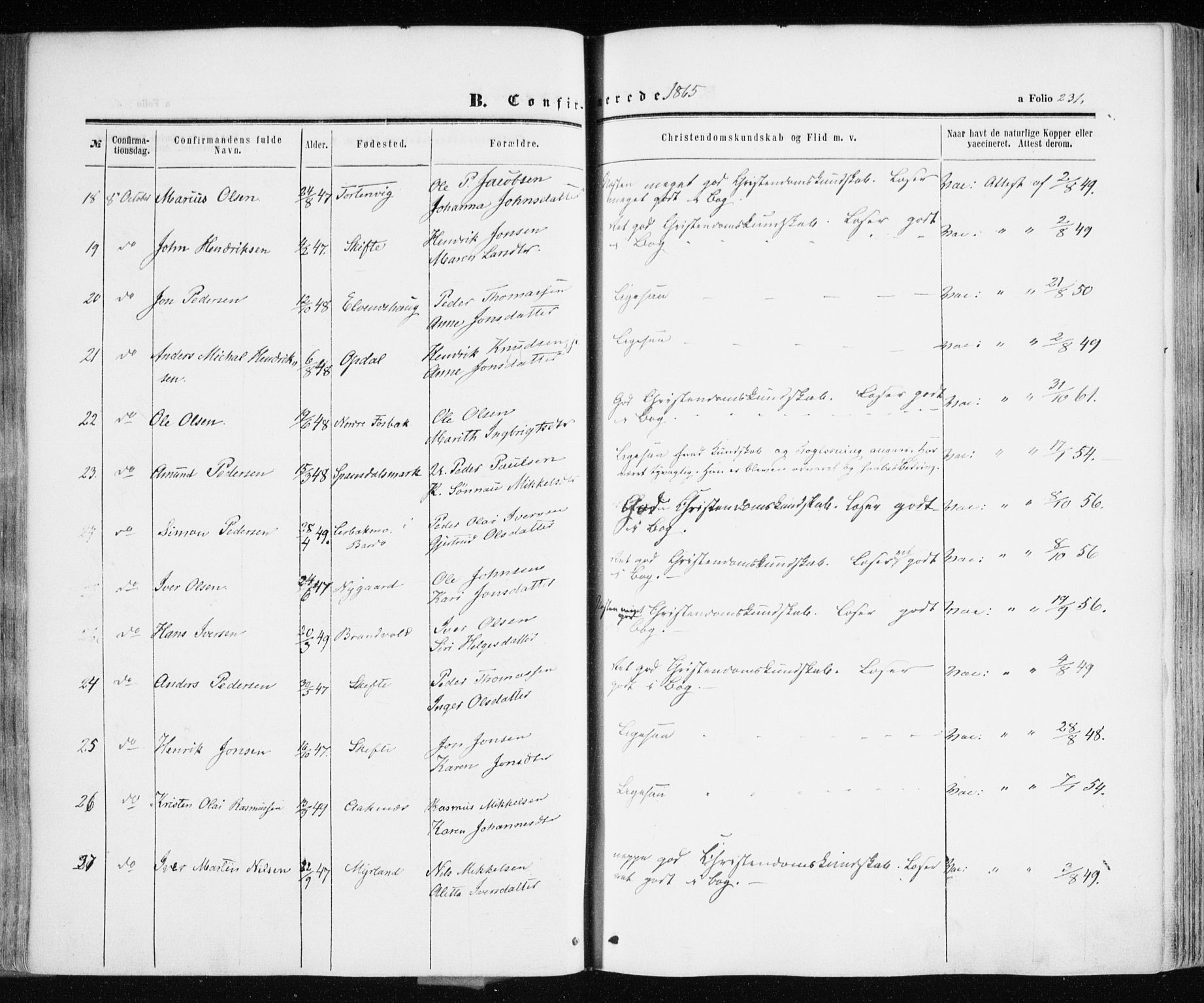 Ibestad sokneprestembete, SATØ/S-0077/H/Ha/Haa/L0009kirke: Parish register (official) no. 9, 1859-1868, p. 231