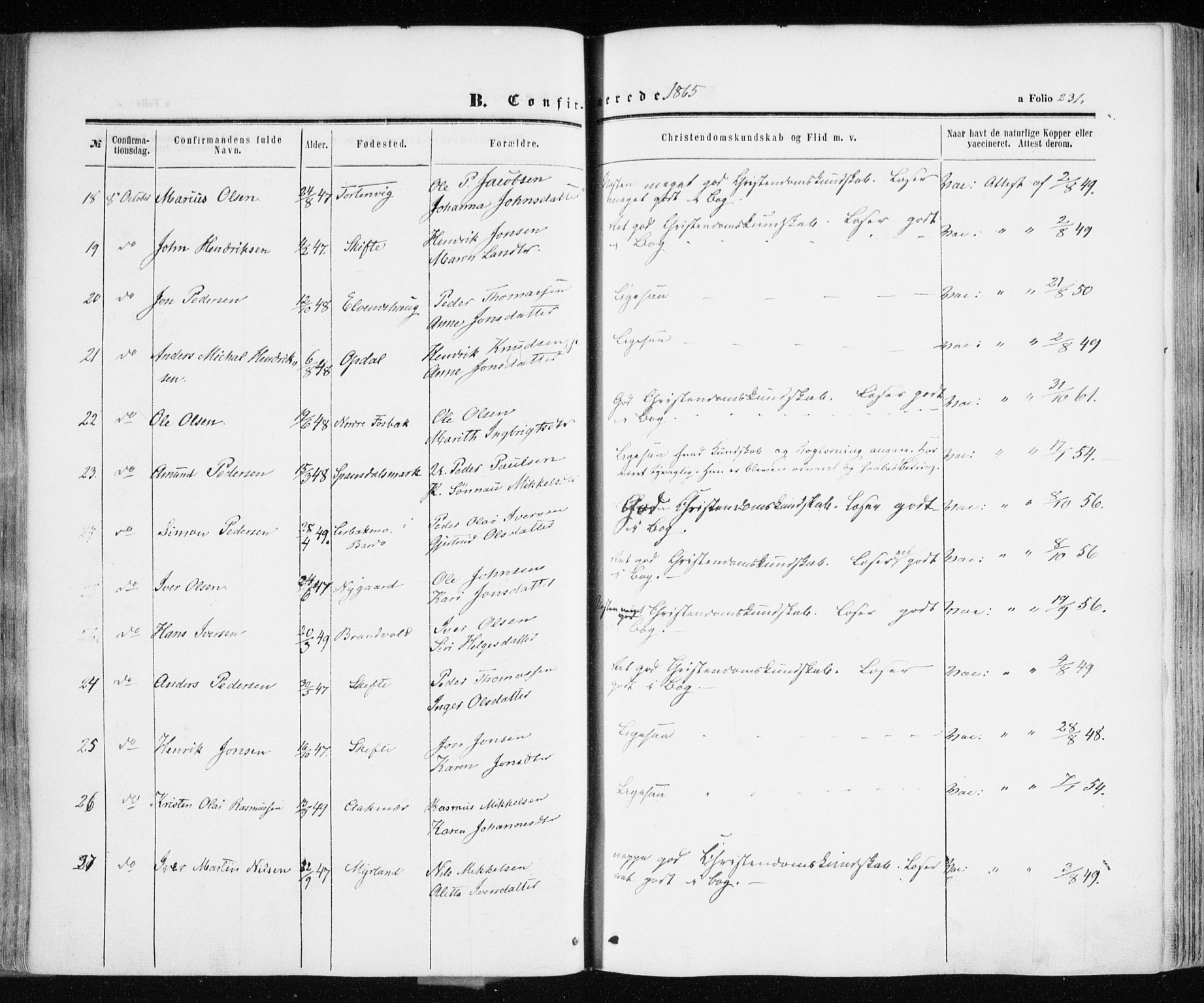 Ibestad sokneprestembete, AV/SATØ-S-0077/H/Ha/Haa/L0009kirke: Parish register (official) no. 9, 1859-1868, p. 231