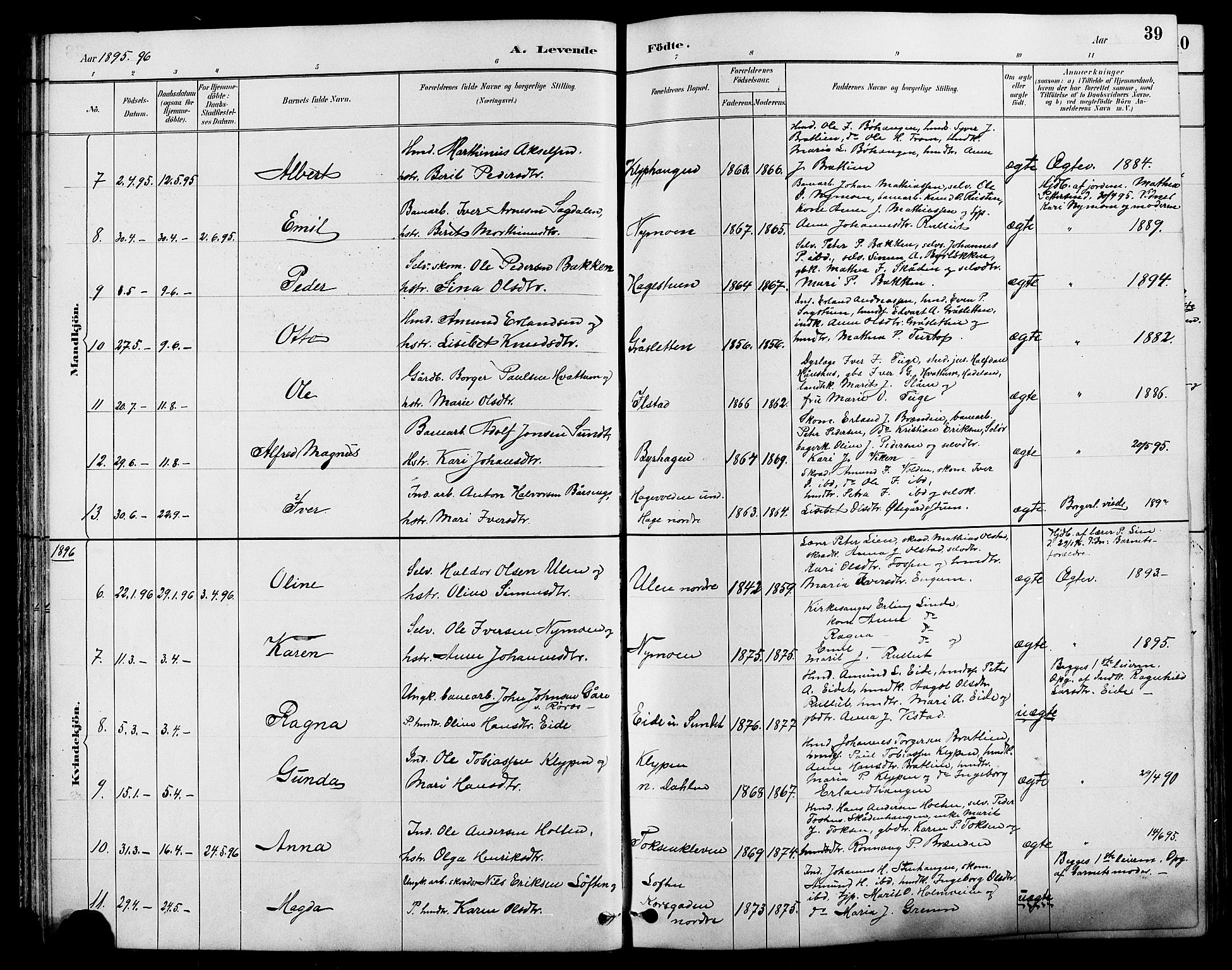 Nord-Fron prestekontor, SAH/PREST-080/H/Ha/Hab/L0004: Parish register (copy) no. 4, 1884-1914, p. 39