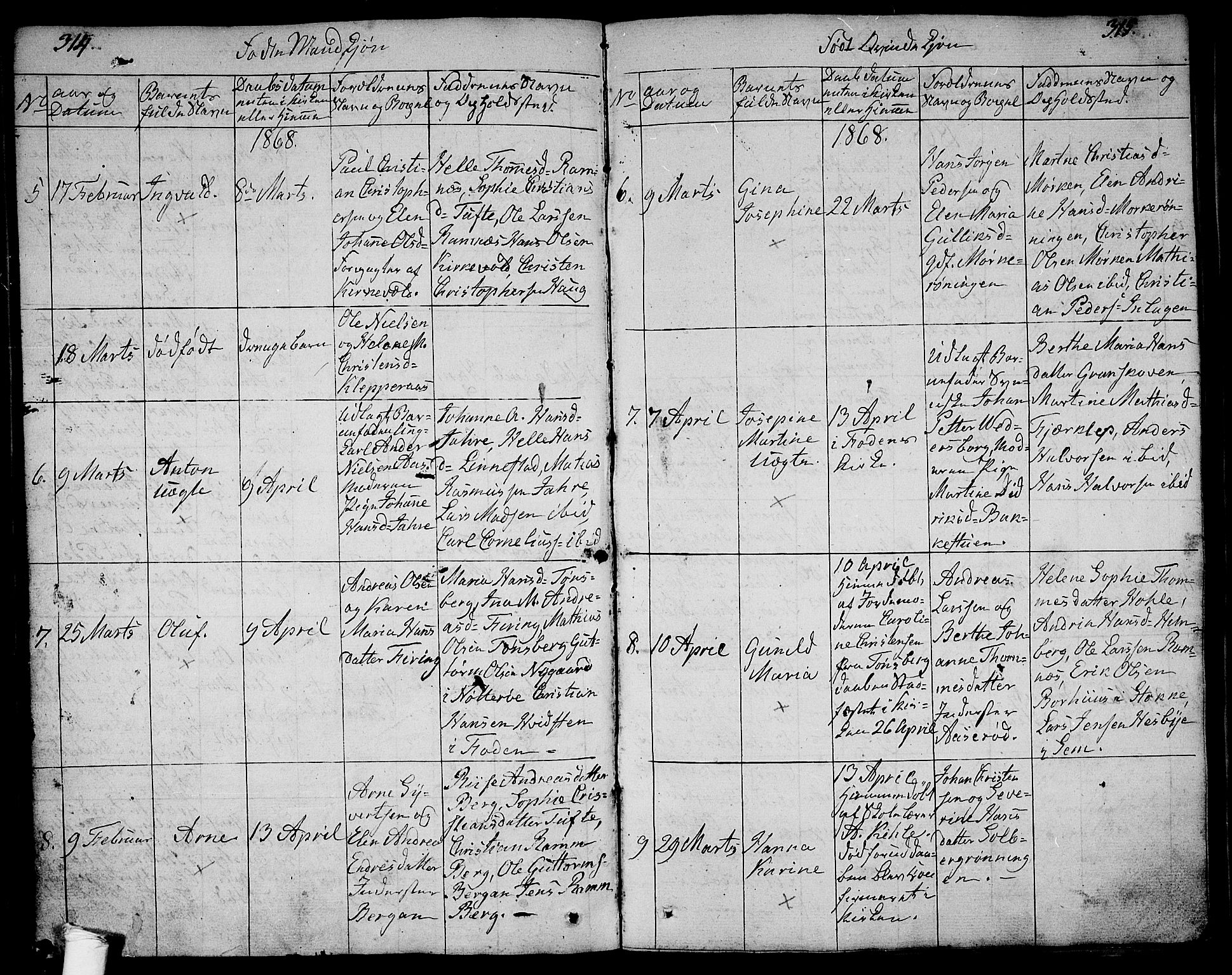 Ramnes kirkebøker, AV/SAKO-A-314/G/Ga/L0002: Parish register (copy) no. I 2, 1848-1870, p. 314-315