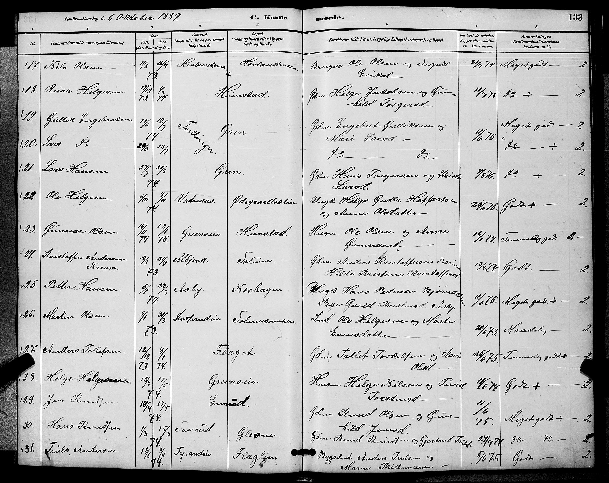 Sigdal kirkebøker, AV/SAKO-A-245/G/Ga/L0005: Parish register (copy) no. I 5, 1886-1900, p. 133