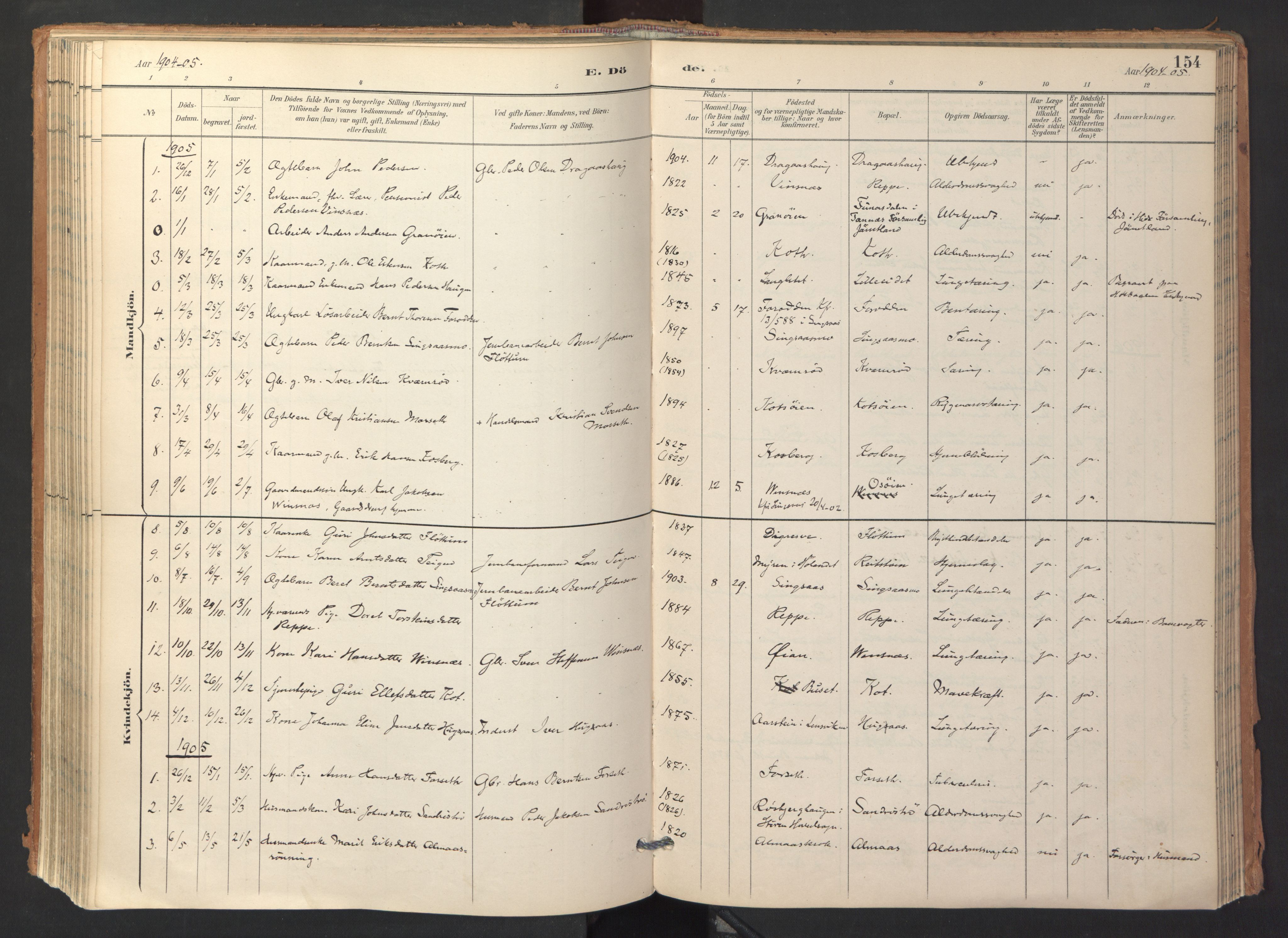 Ministerialprotokoller, klokkerbøker og fødselsregistre - Sør-Trøndelag, SAT/A-1456/688/L1025: Parish register (official) no. 688A02, 1891-1909, p. 154