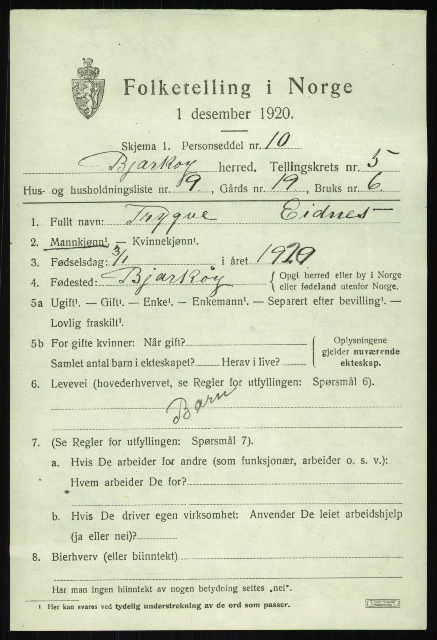 SATØ, 1920 census for Bjarkøy, 1920, p. 2401