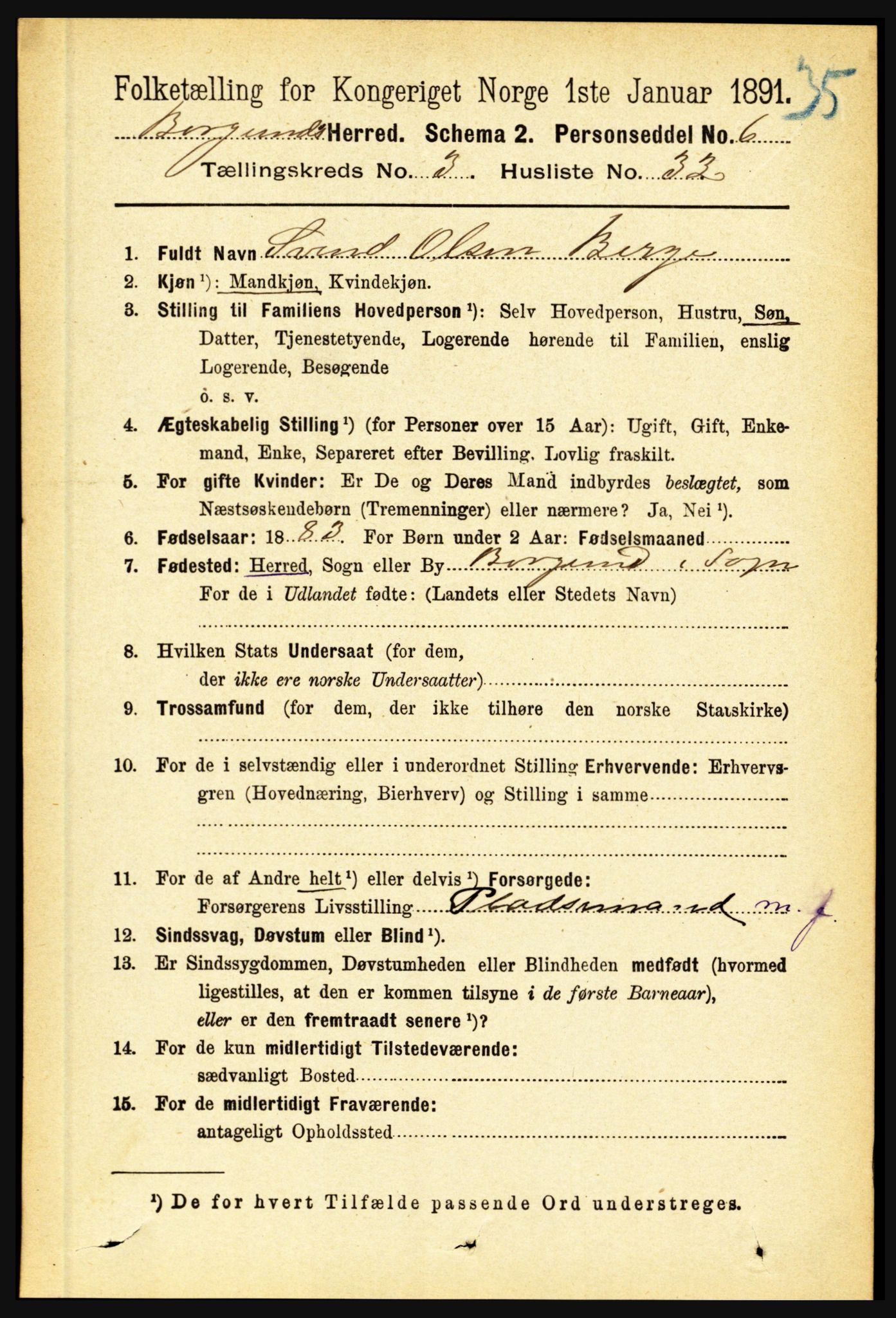 RA, 1891 census for 1423 Borgund, 1891, p. 778