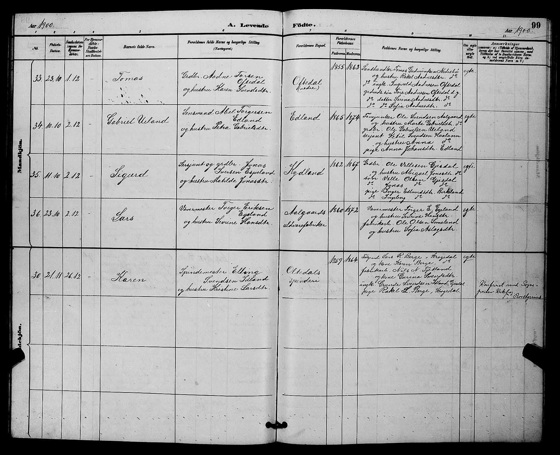 Lye sokneprestkontor, AV/SAST-A-101794/001/30BB/L0008: Parish register (copy) no. B 7, 1887-1901, p. 99