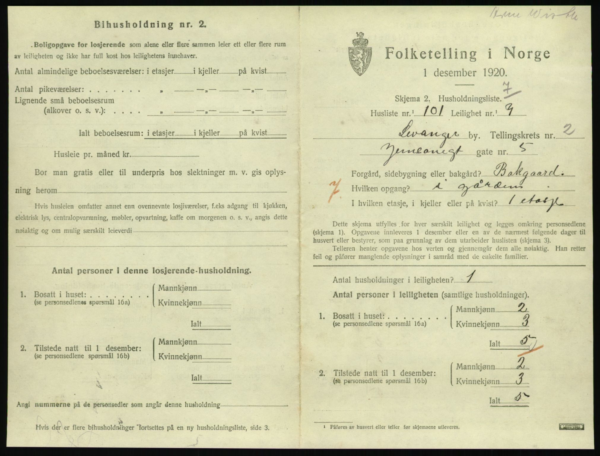 SAT, 1920 census for Levanger town, 1920, p. 1210