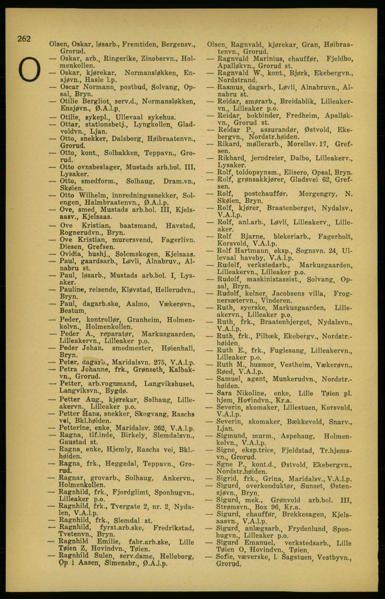 Aker adressebok/adressekalender, PUBL/001/A/003: Akers adressekalender, 1924-1925, p. 262