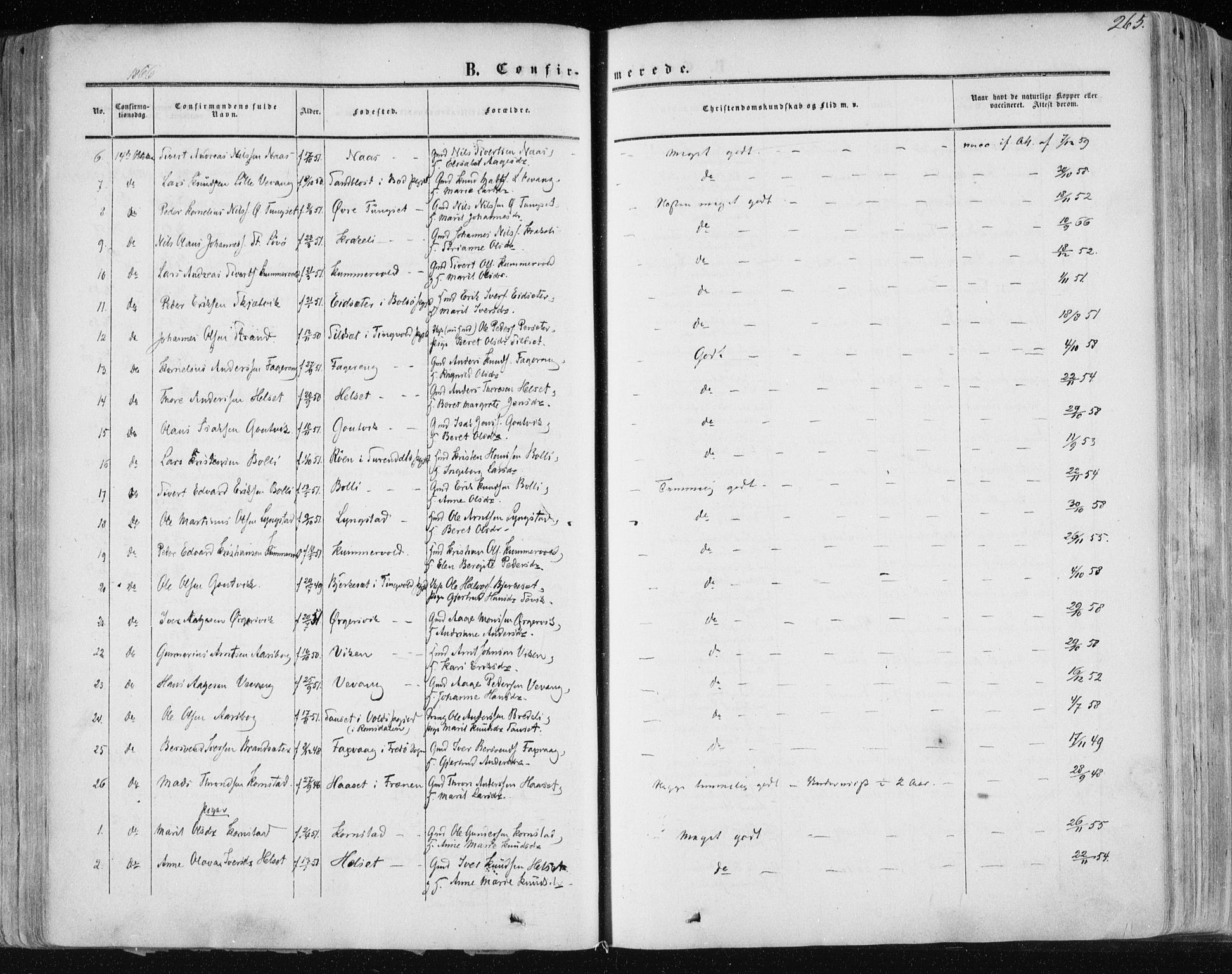 Ministerialprotokoller, klokkerbøker og fødselsregistre - Møre og Romsdal, AV/SAT-A-1454/568/L0804: Parish register (official) no. 568A11, 1854-1868, p. 265