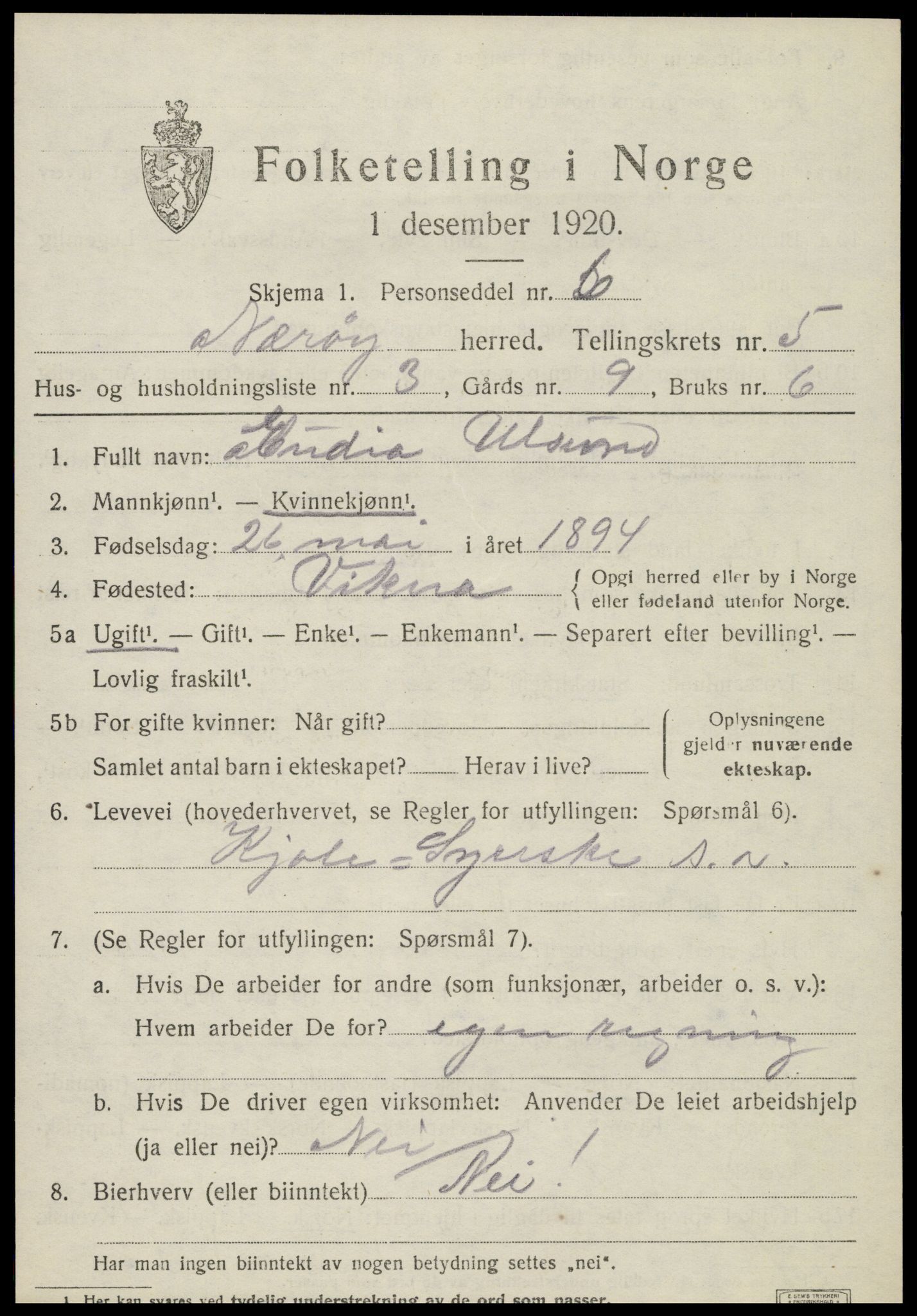 SAT, 1920 census for Nærøy, 1920, p. 2477