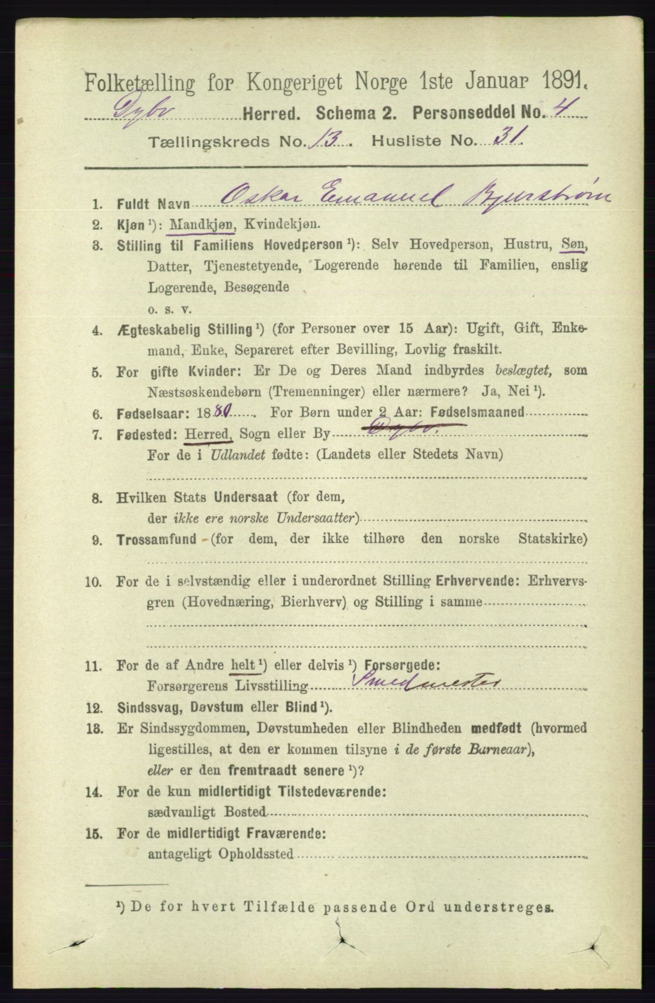 RA, 1891 census for 0915 Dypvåg, 1891, p. 5482