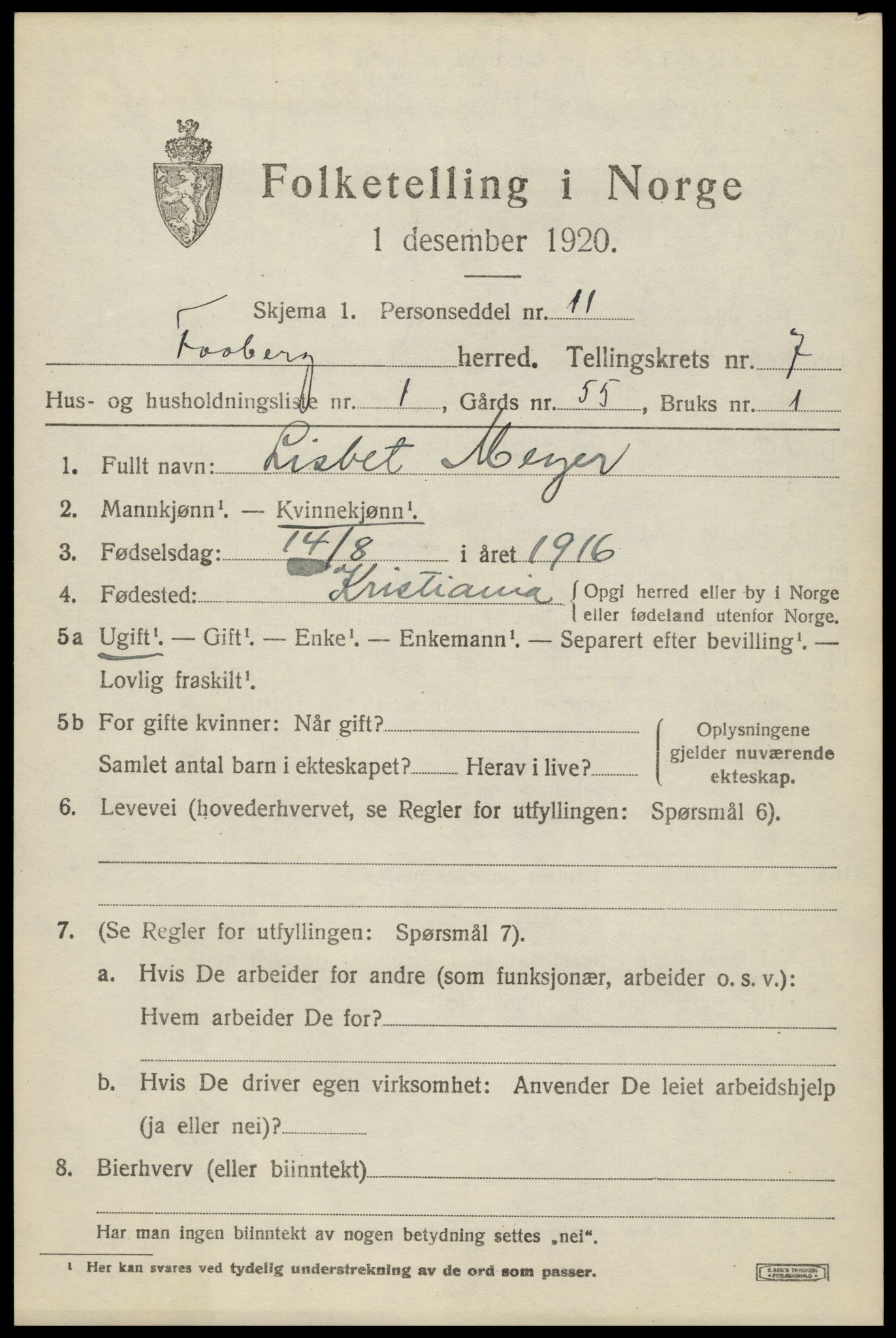 SAH, 1920 census for Fåberg, 1920, p. 7650