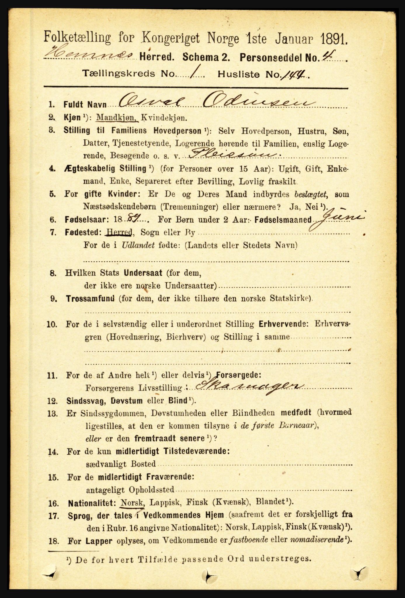 RA, 1891 census for 1832 Hemnes, 1891, p. 1063