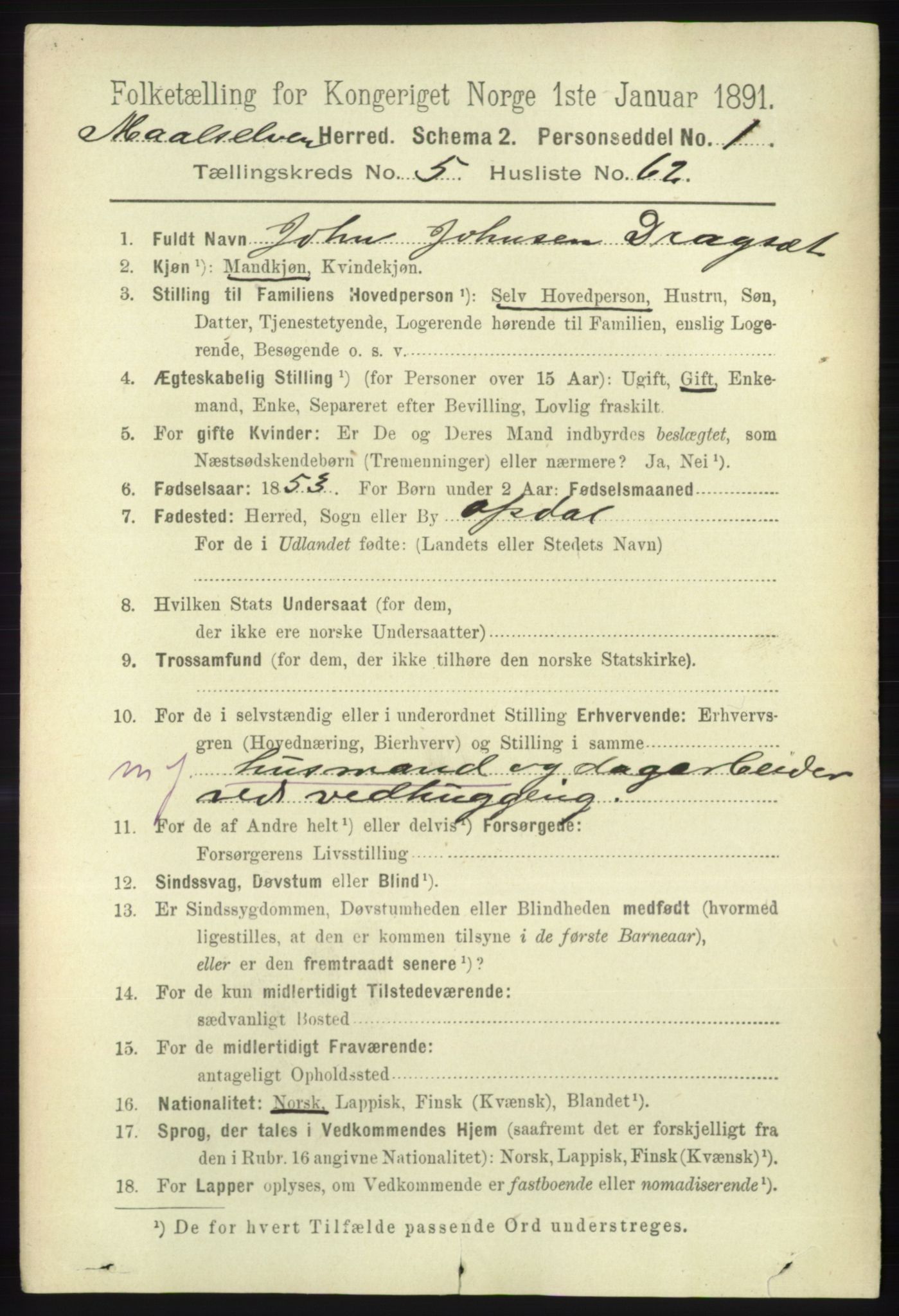 RA, 1891 census for 1924 Målselv, 1891, p. 2010