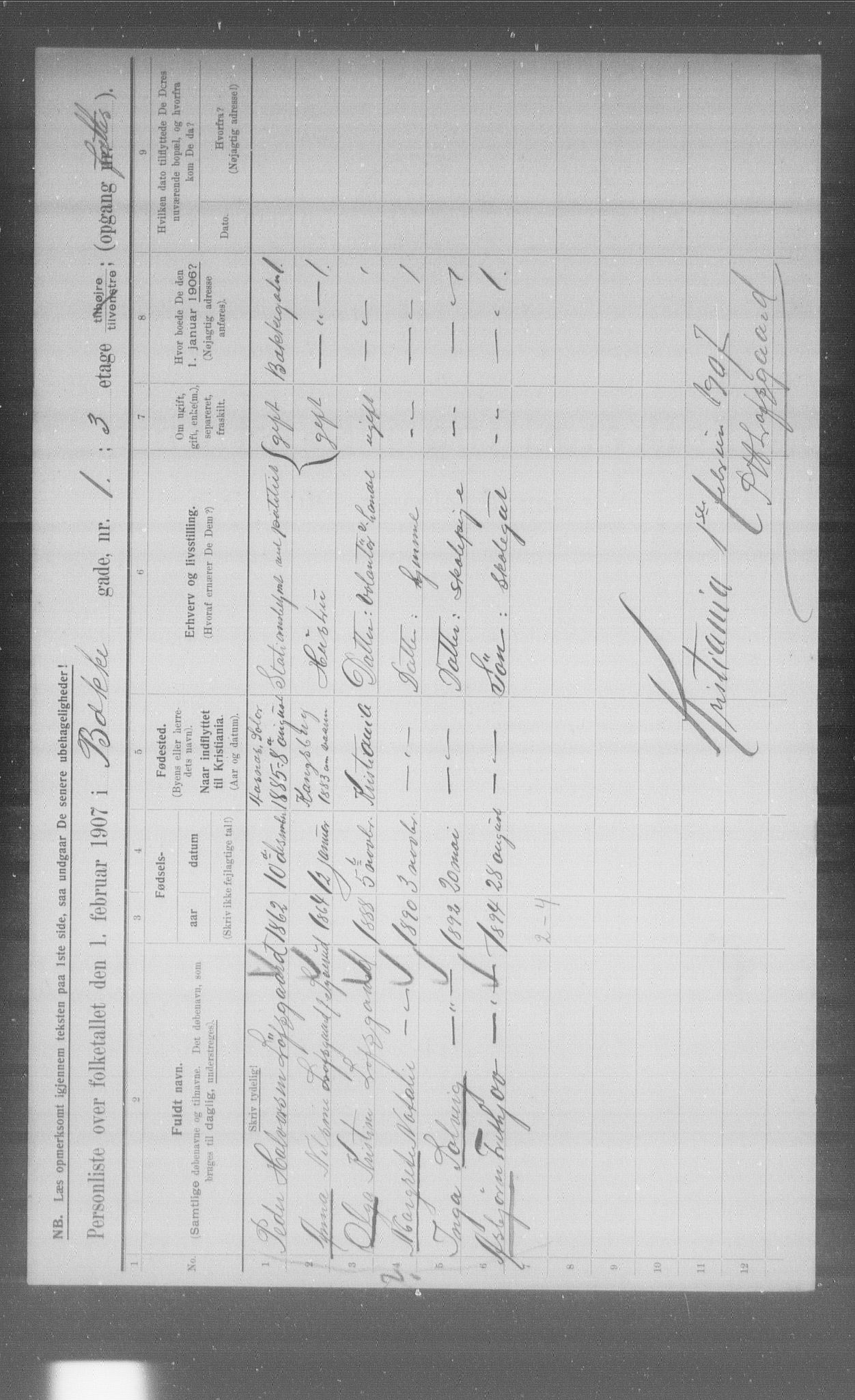 OBA, Municipal Census 1907 for Kristiania, 1907, p. 1846