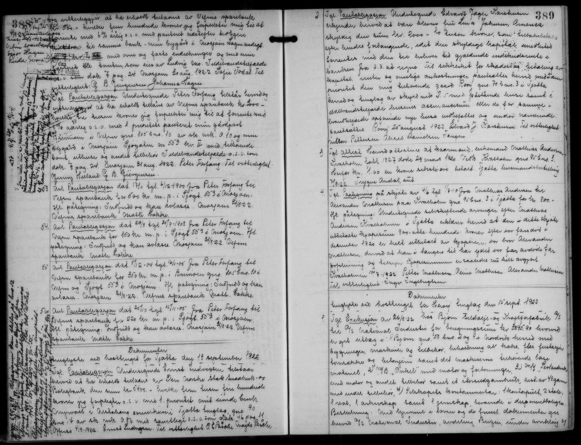 Søndre Helgeland sorenskriveri, SAT/A-4575/1/2/2C/L0022: Mortgage book no. 33, 1921-1925, p. 388-389, Deed date: 15.09.1922