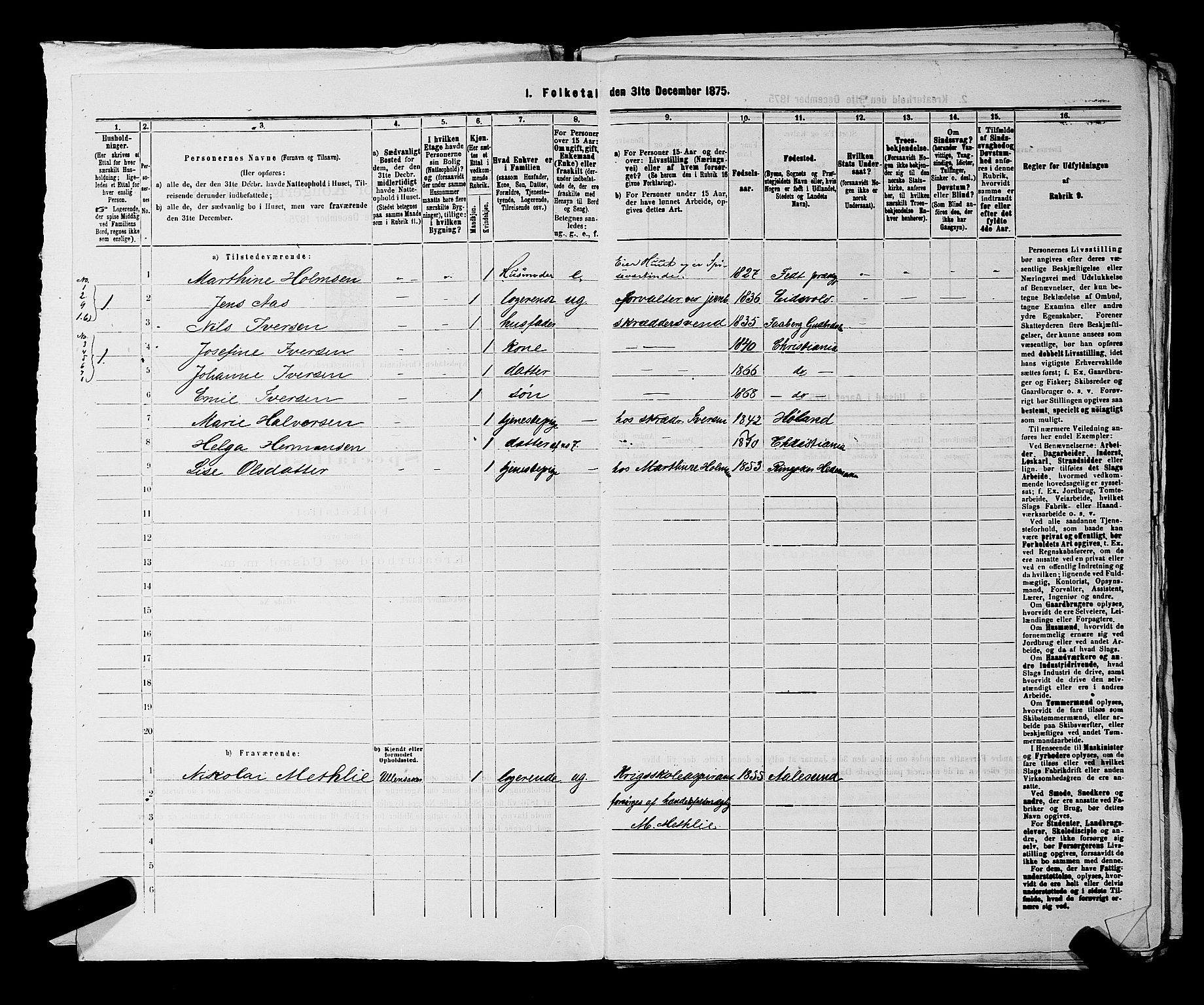 RA, 1875 census for 0301 Kristiania, 1875, p. 8299