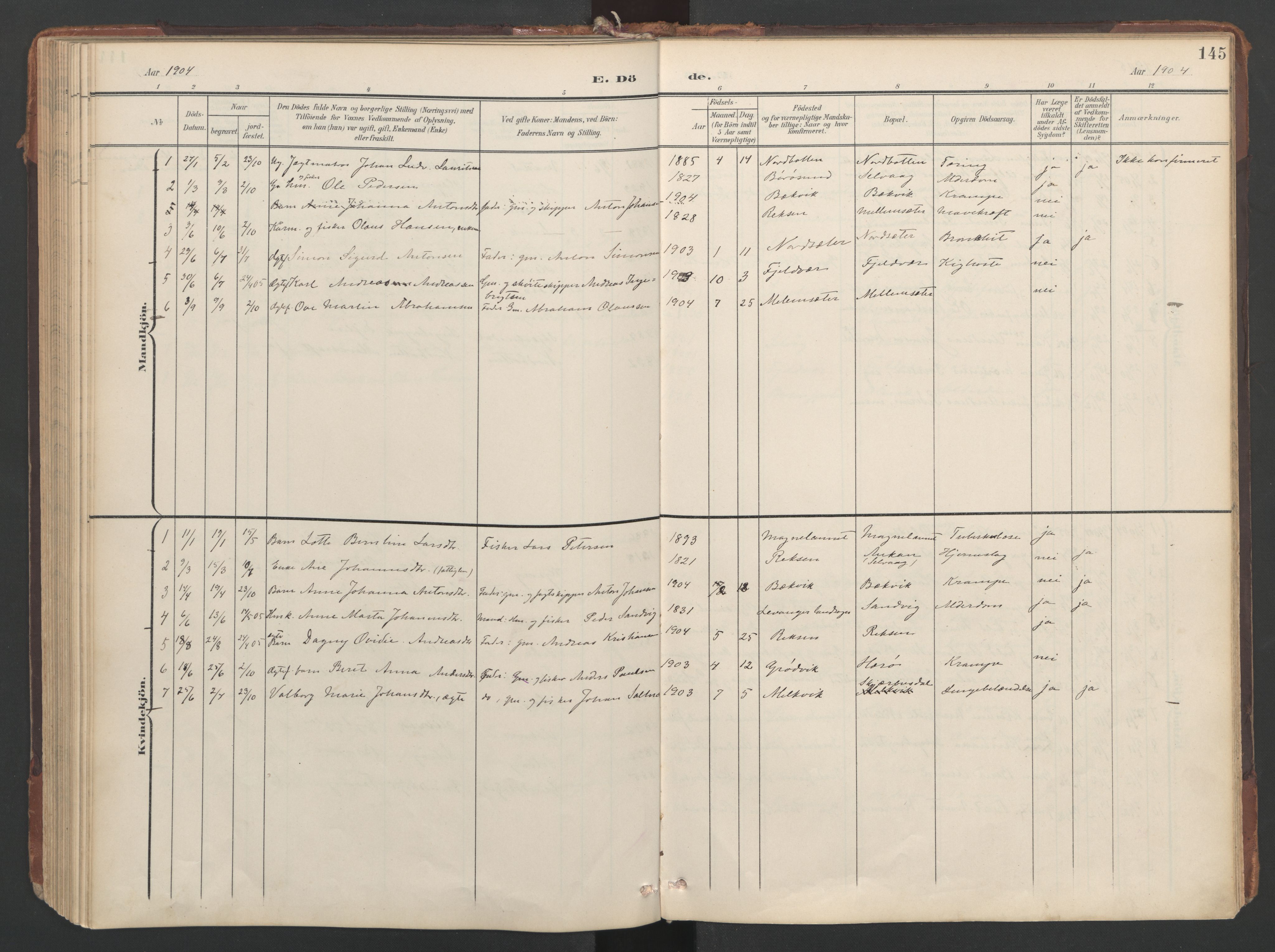 Ministerialprotokoller, klokkerbøker og fødselsregistre - Sør-Trøndelag, SAT/A-1456/638/L0568: Parish register (official) no. 638A01, 1901-1916, p. 145