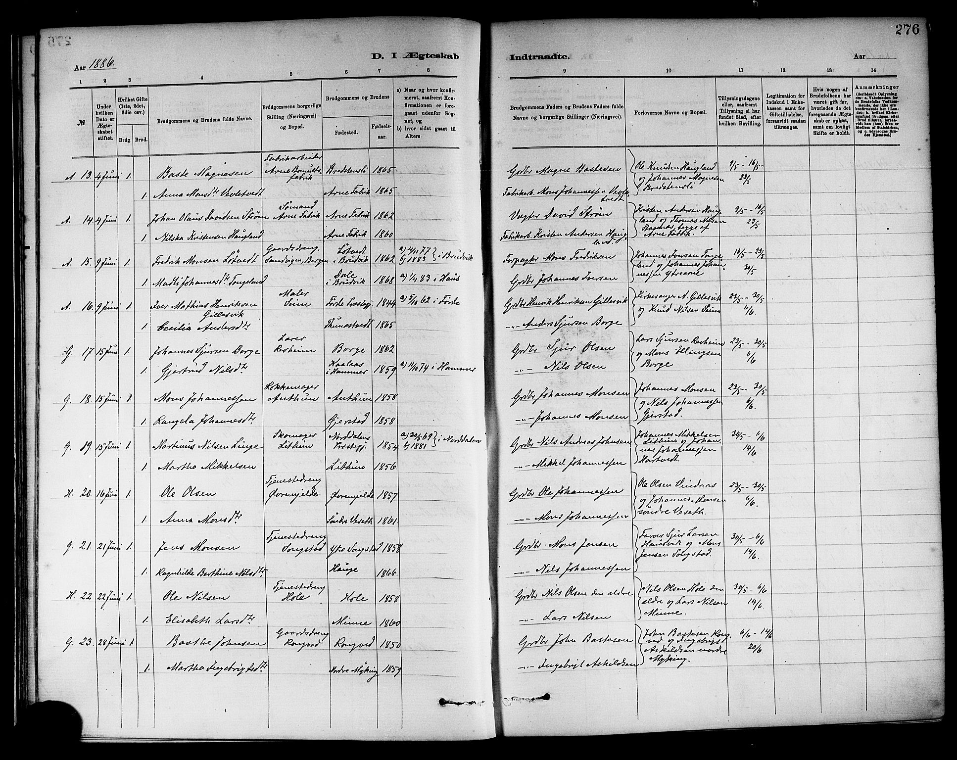 Haus sokneprestembete, AV/SAB-A-75601/H/Haa: Parish register (official) no. A 19II, 1878-1886, p. 276