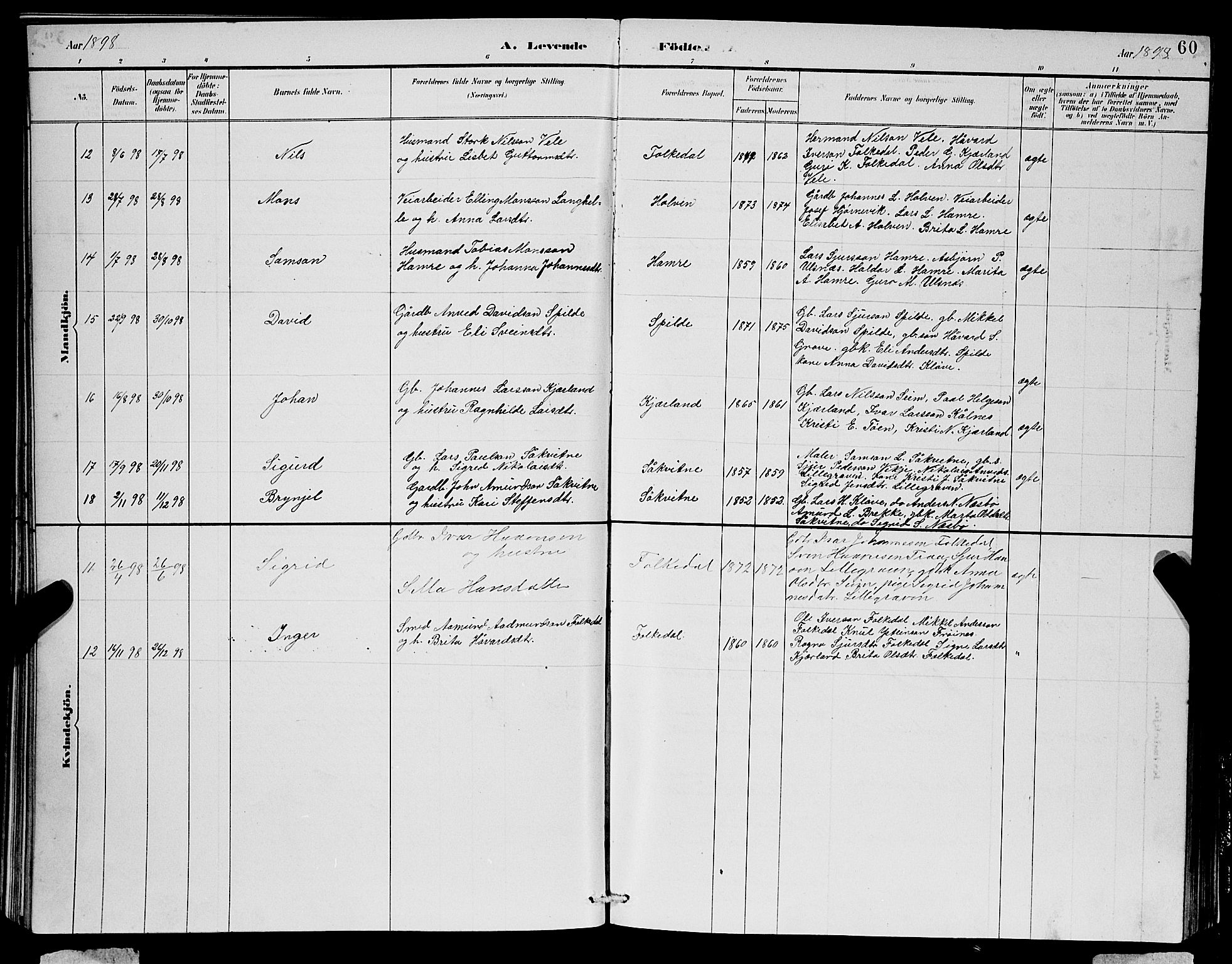 Ulvik sokneprestembete, SAB/A-78801/H/Hab: Parish register (copy) no. B 3, 1884-1901, p. 60