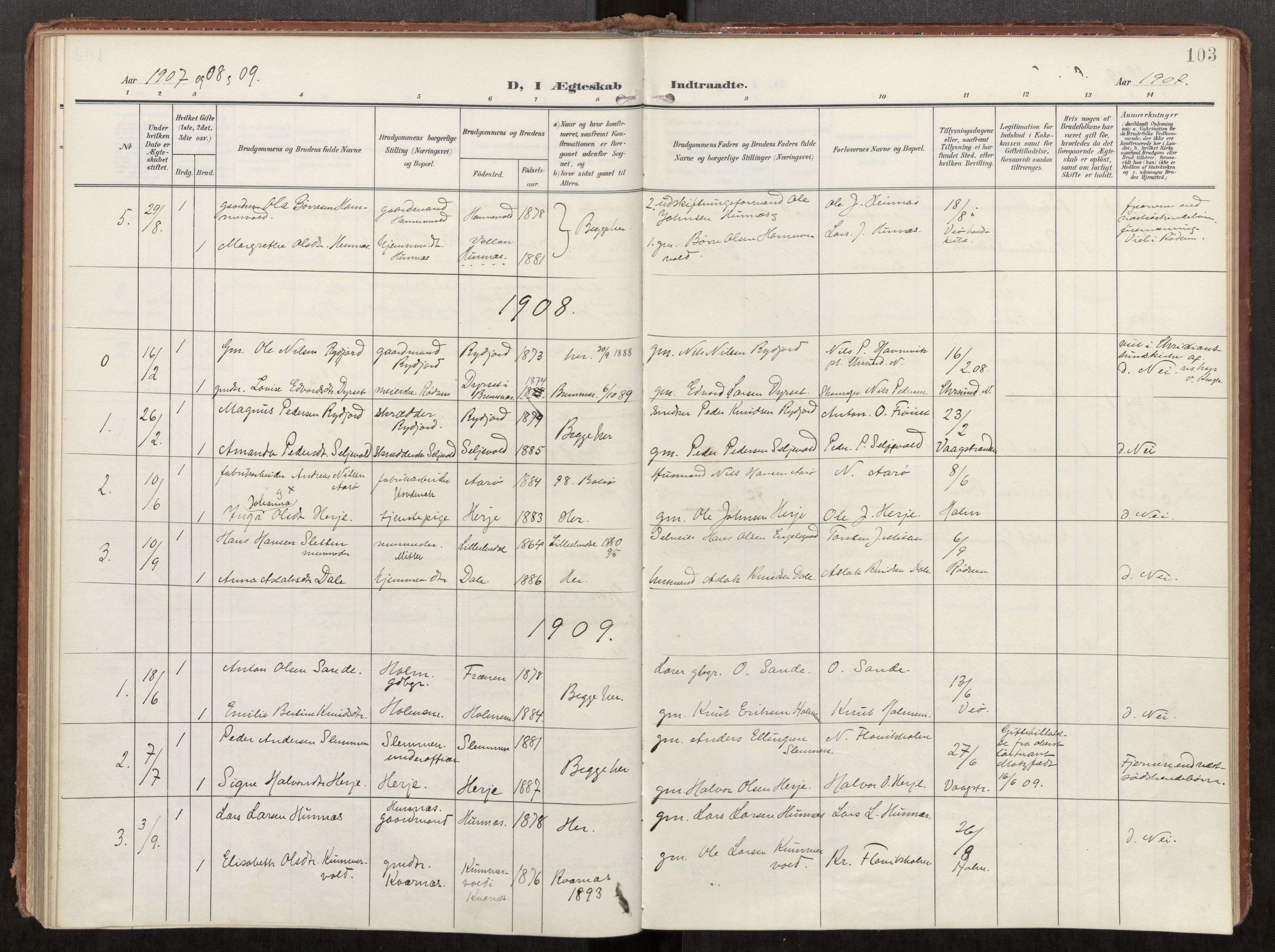 Ministerialprotokoller, klokkerbøker og fødselsregistre - Møre og Romsdal, AV/SAT-A-1454/549/L0618: Parish register (official) no. 549A01, 1906-1927, p. 103