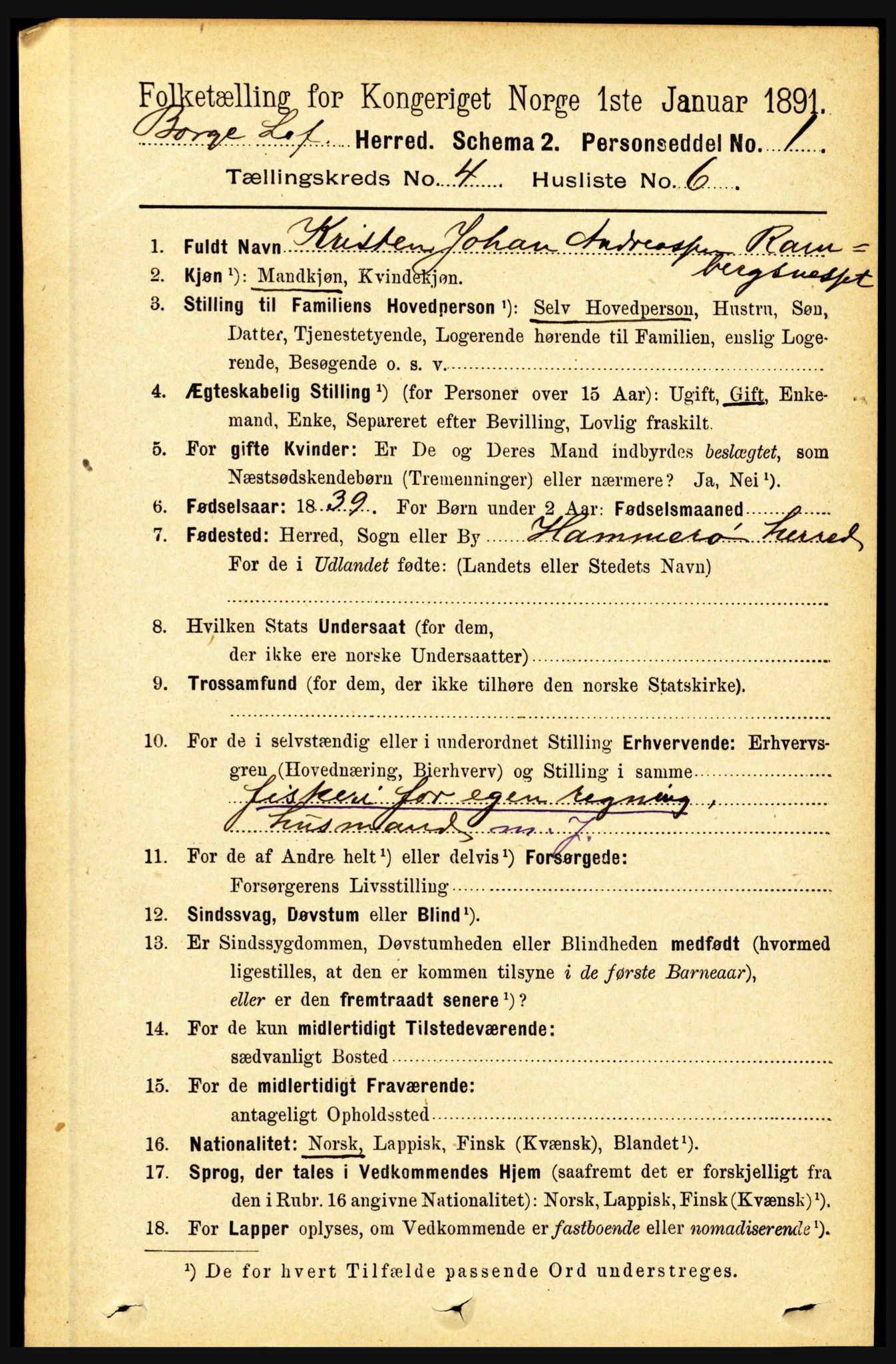 RA, 1891 census for 1862 Borge, 1891, p. 2197