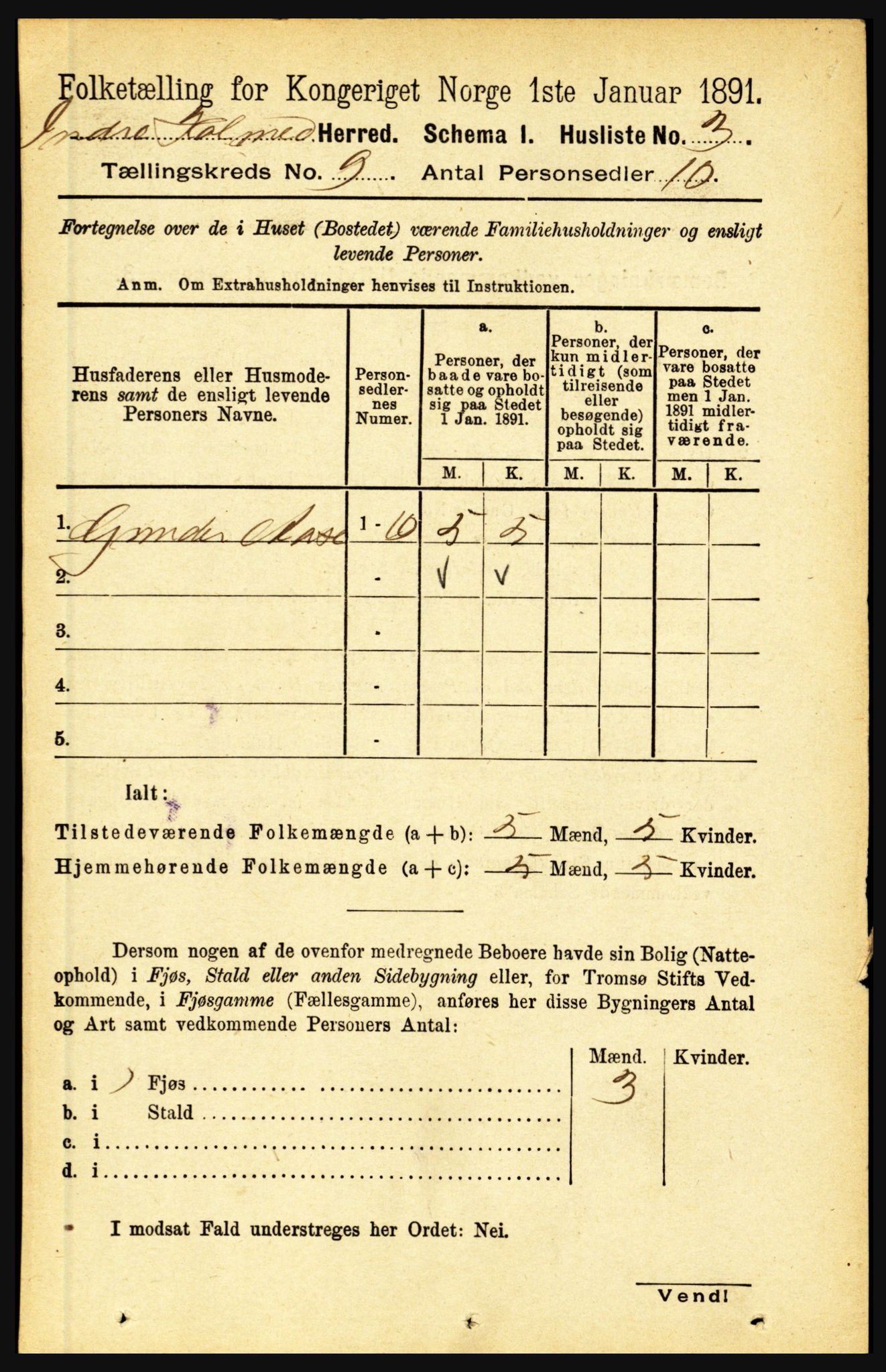 RA, 1891 census for 1430 Indre Holmedal, 1891, p. 3954