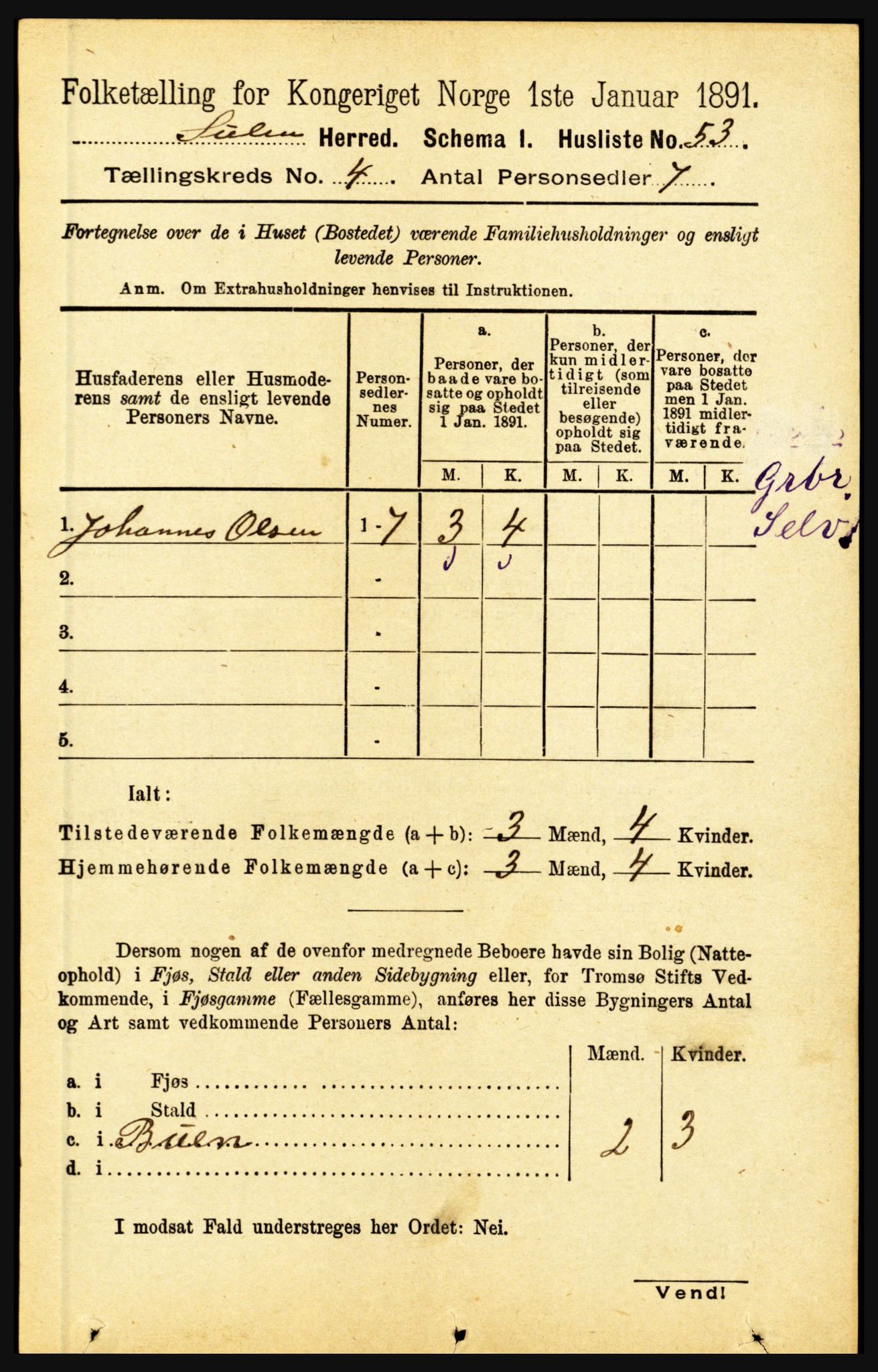 RA, 1891 census for 1412 Solund, 1891, p. 1583