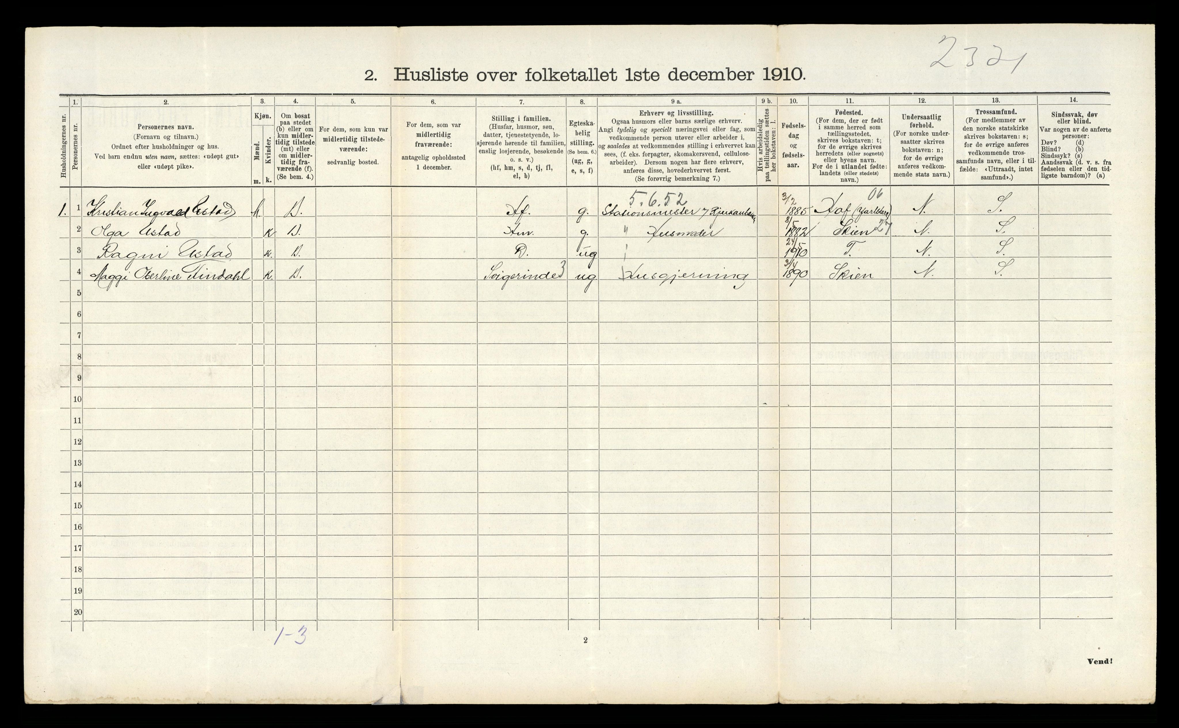 RA, 1910 census for Tinn, 1910, p. 1168