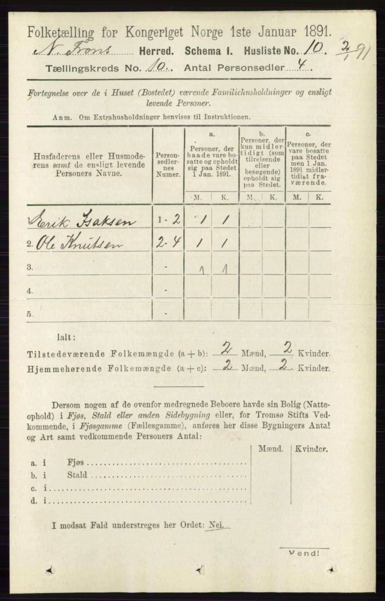 RA, 1891 census for 0518 Nord-Fron, 1891, p. 4311