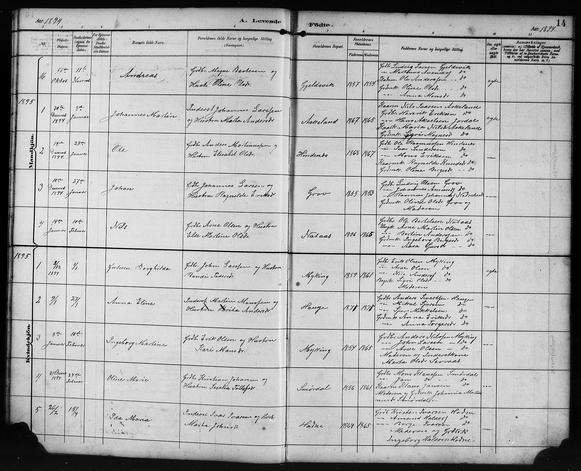 Lindås Sokneprestembete, SAB/A-76701/H/Hab: Parish register (copy) no. E 3, 1892-1905, p. 14