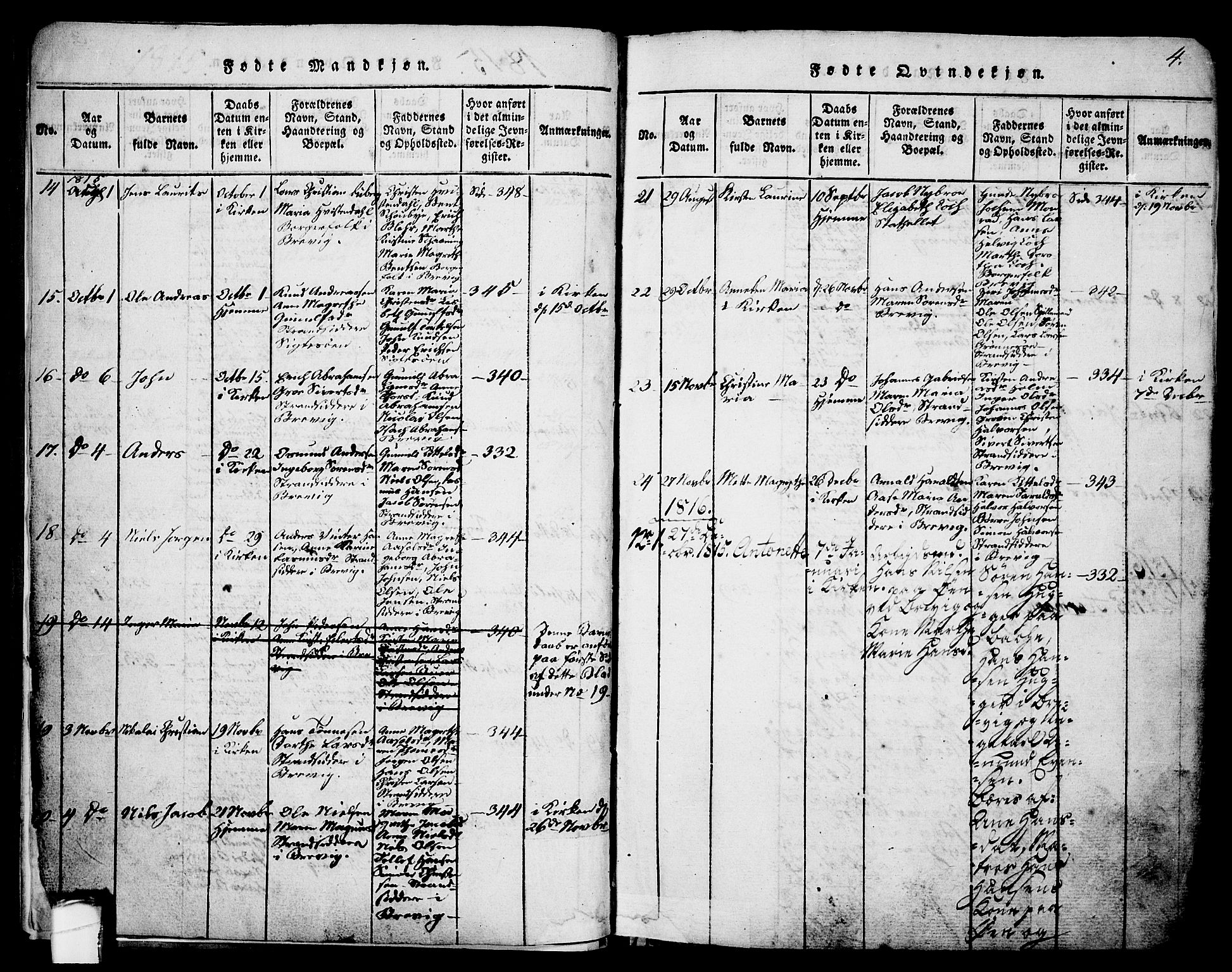 Brevik kirkebøker, SAKO/A-255/G/Ga/L0001: Parish register (copy) no. 1, 1814-1845, p. 4