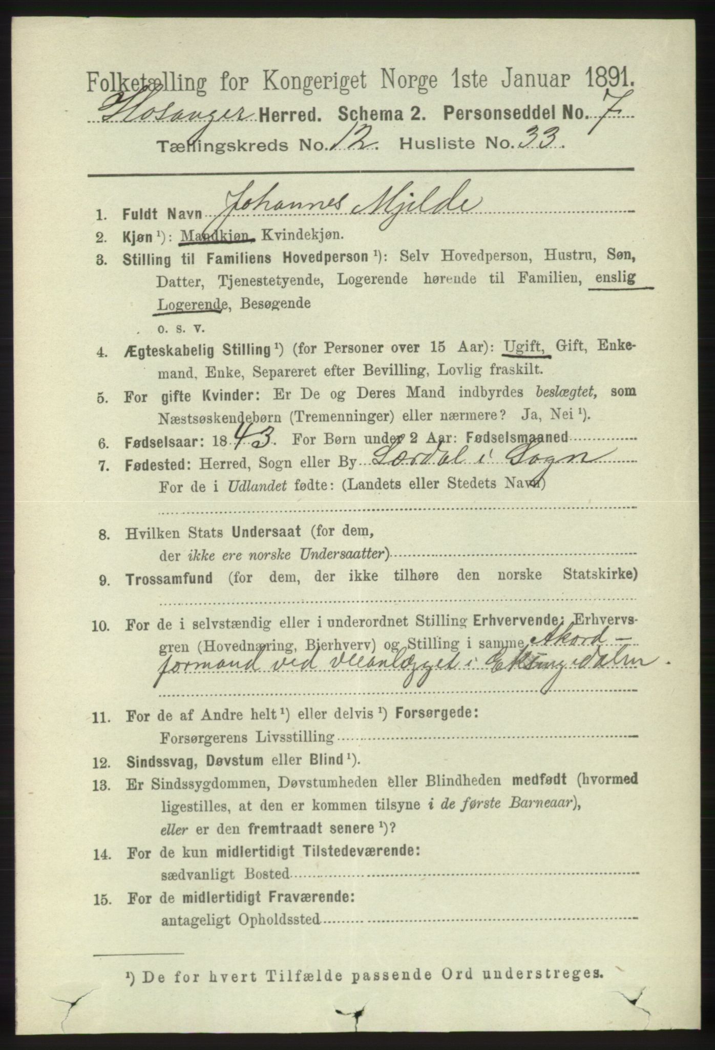 RA, 1891 census for 1253 Hosanger, 1891, p. 4269