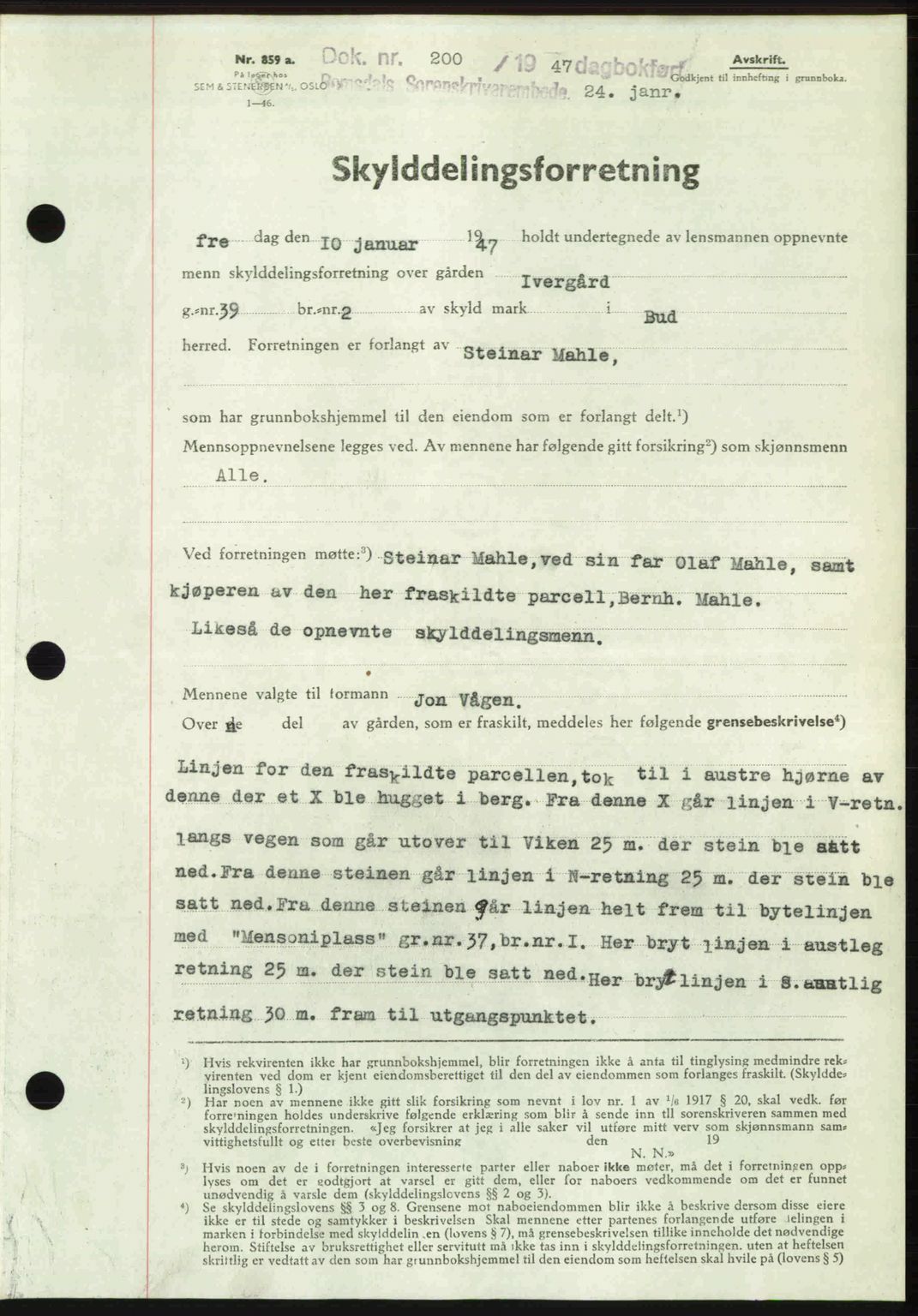 Romsdal sorenskriveri, SAT/A-4149/1/2/2C: Mortgage book no. A22, 1947-1947, Diary no: : 200/1947