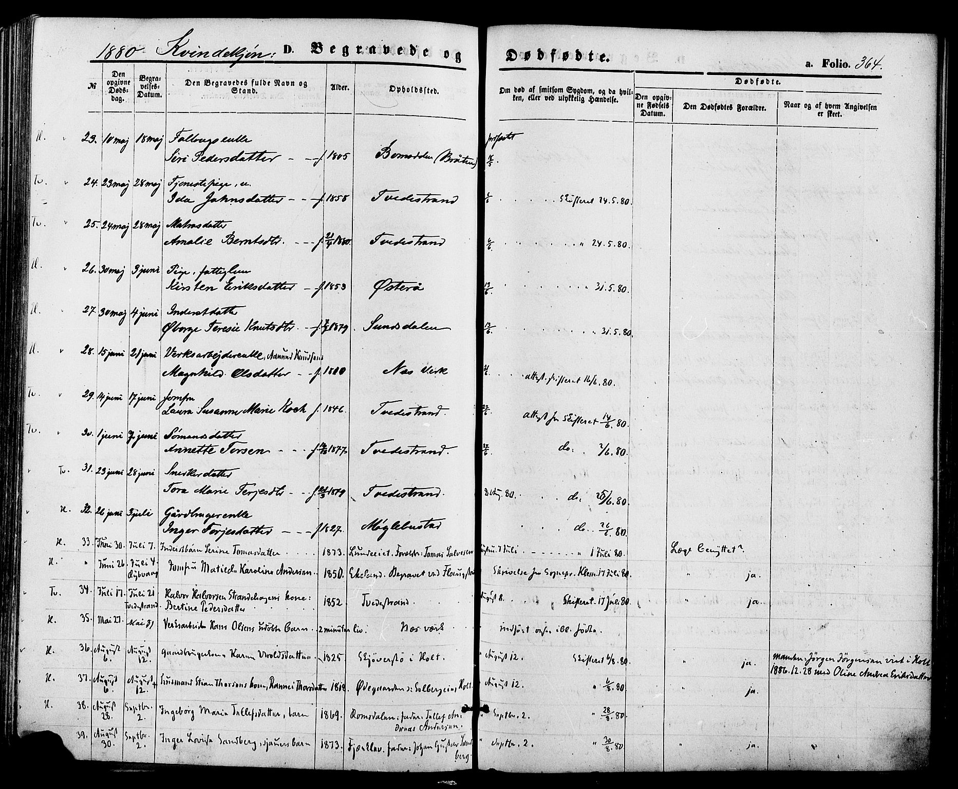 Holt sokneprestkontor, AV/SAK-1111-0021/F/Fa/L0010: Parish register (official) no. A 10, 1872-1885, p. 364