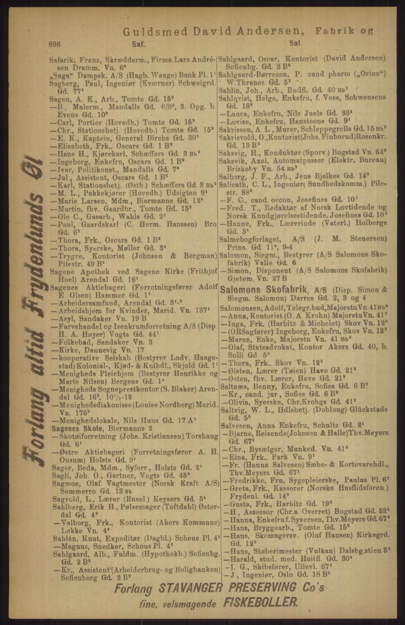 Kristiania/Oslo adressebok, PUBL/-, 1911, p. 896