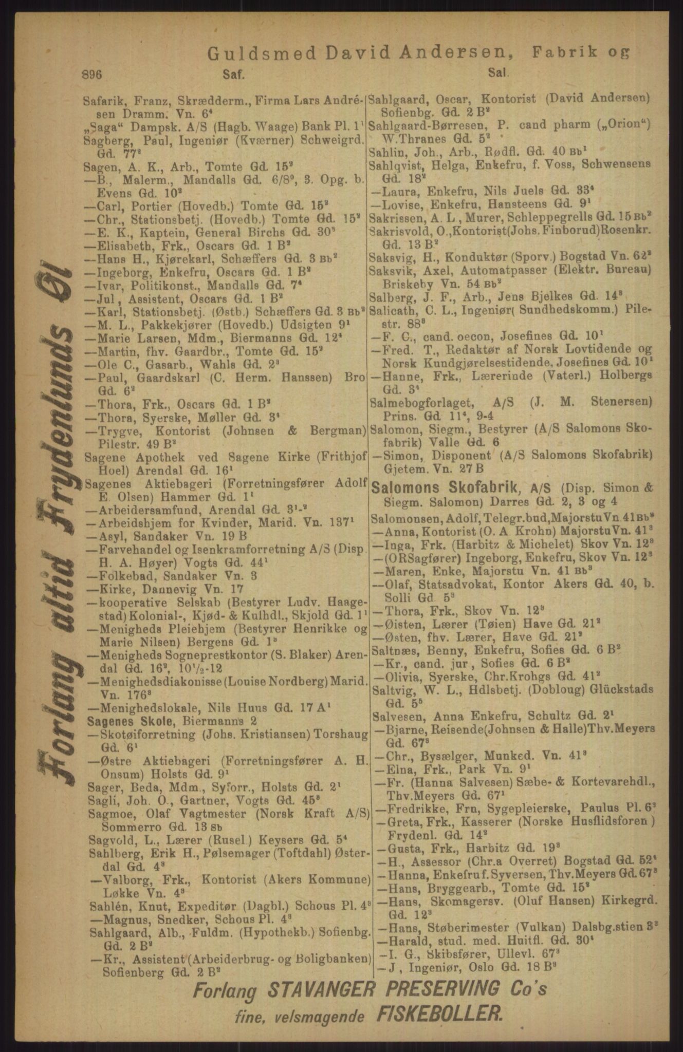 Kristiania/Oslo adressebok, PUBL/-, 1911, p. 896