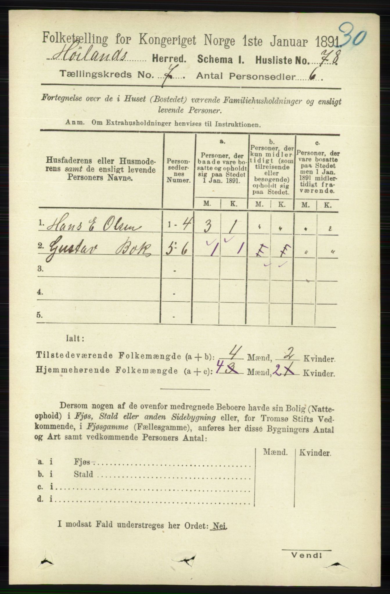 RA, 1891 census for 1123 Høyland, 1891, p. 2389