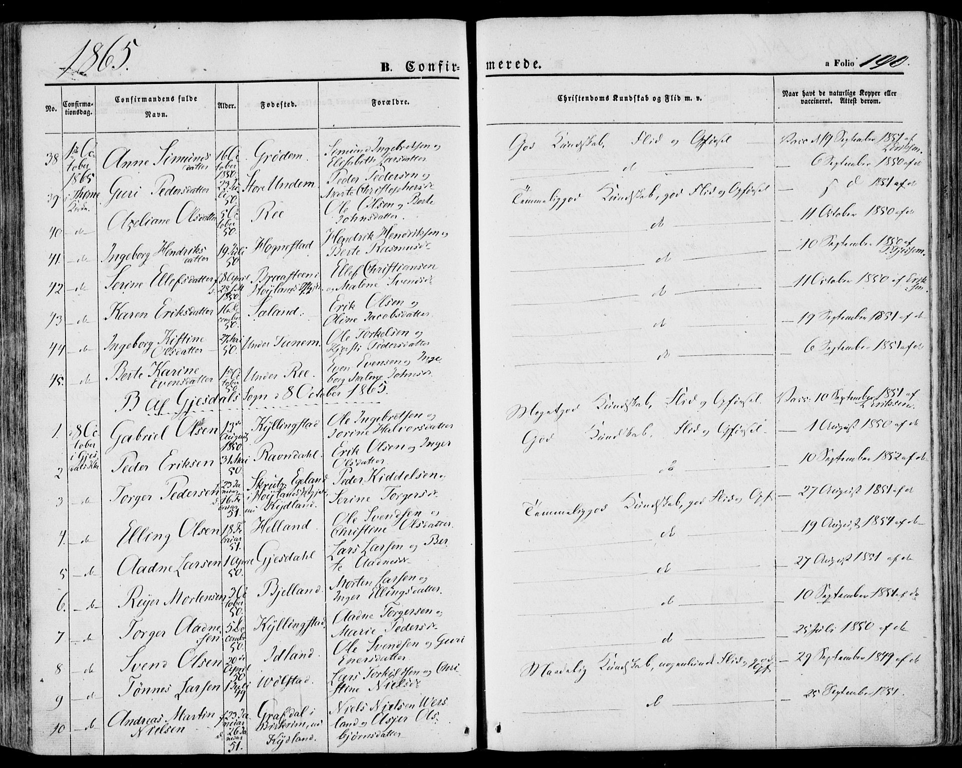 Lye sokneprestkontor, AV/SAST-A-101794/001/30BA/L0007: Parish register (official) no. A 6, 1856-1871, p. 190