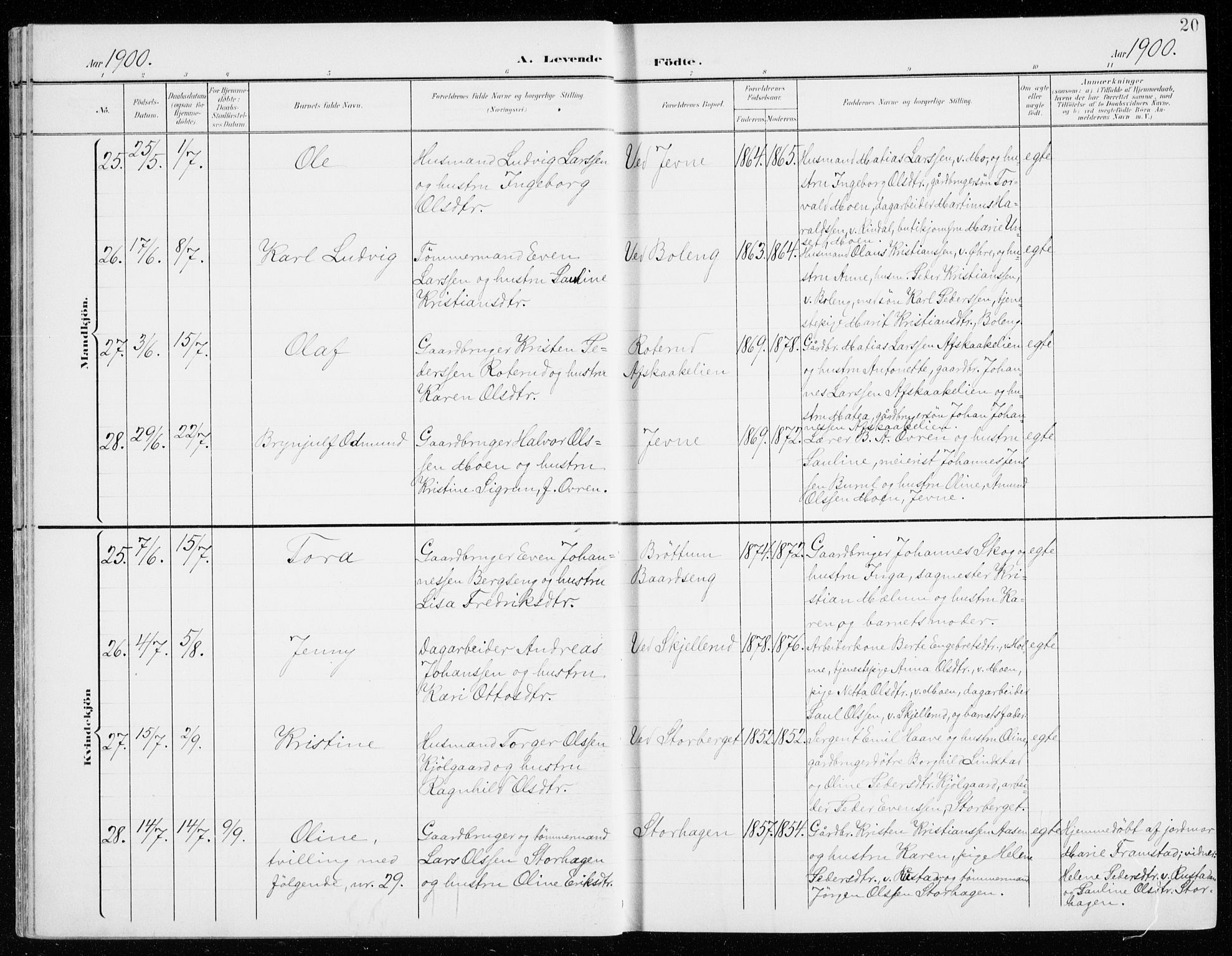 Fåberg prestekontor, AV/SAH-PREST-086/H/Ha/Haa/L0011: Parish register (official) no. 11, 1899-1913, p. 20