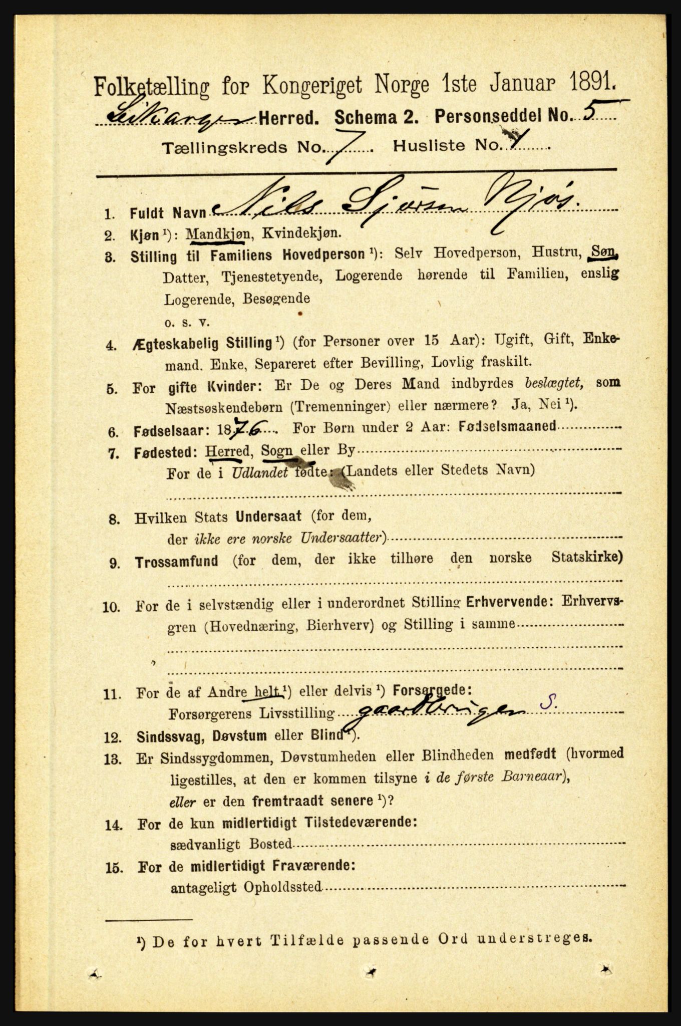 RA, 1891 census for 1419 Leikanger, 1891, p. 1346