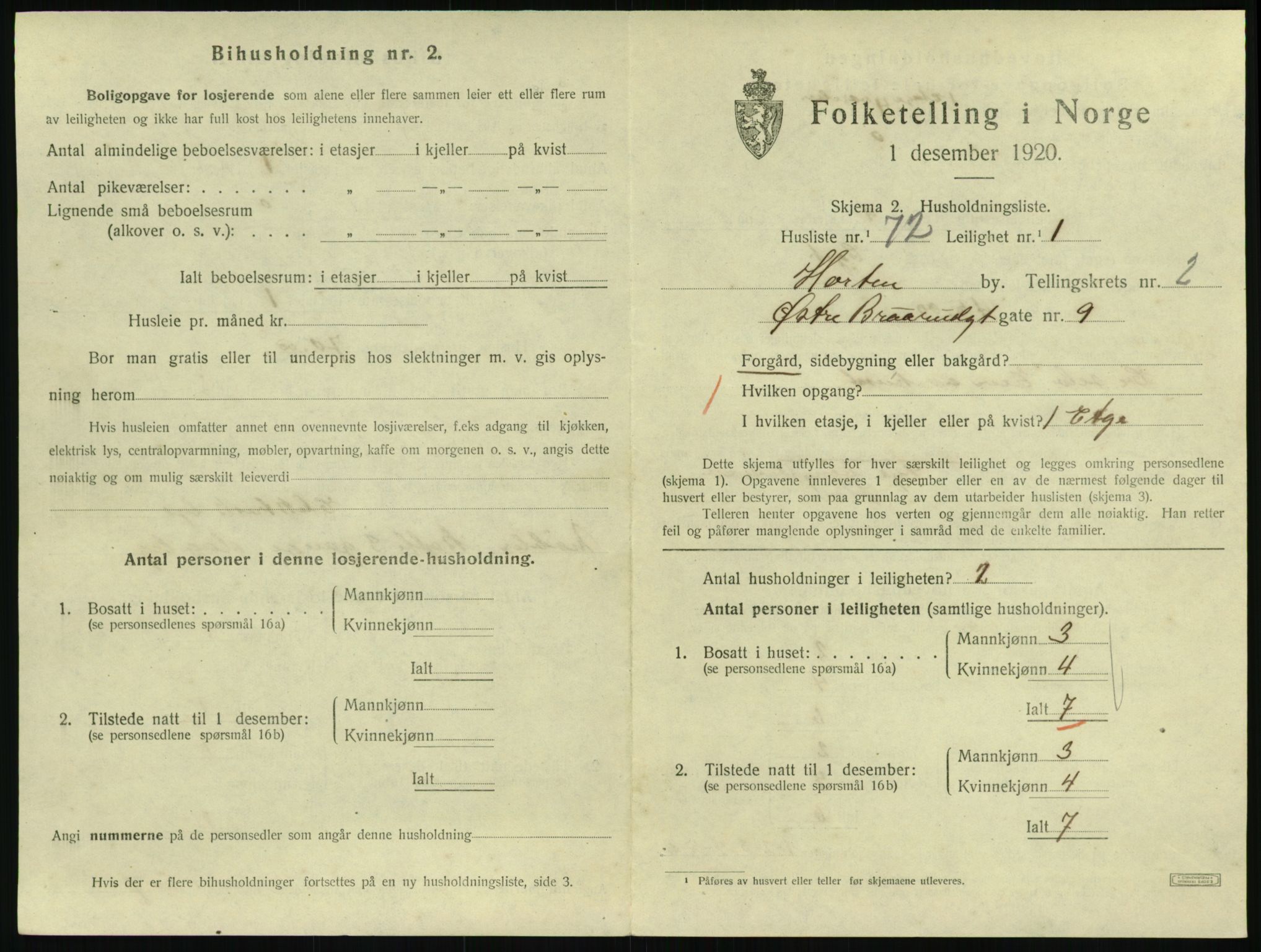 SAKO, 1920 census for Horten, 1920, p. 3599